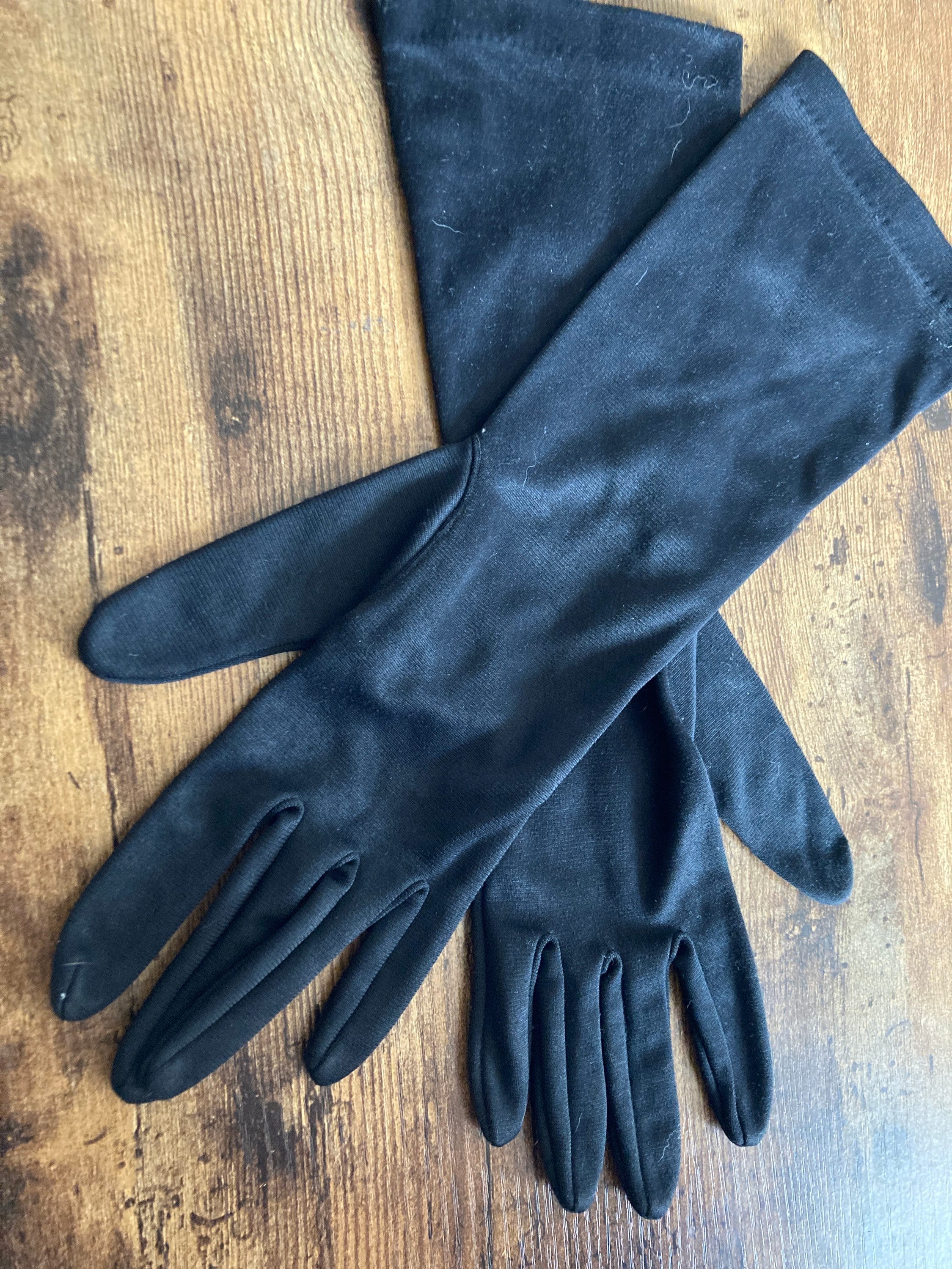 size 7 medium black nylon vintage gloves length formal m&s