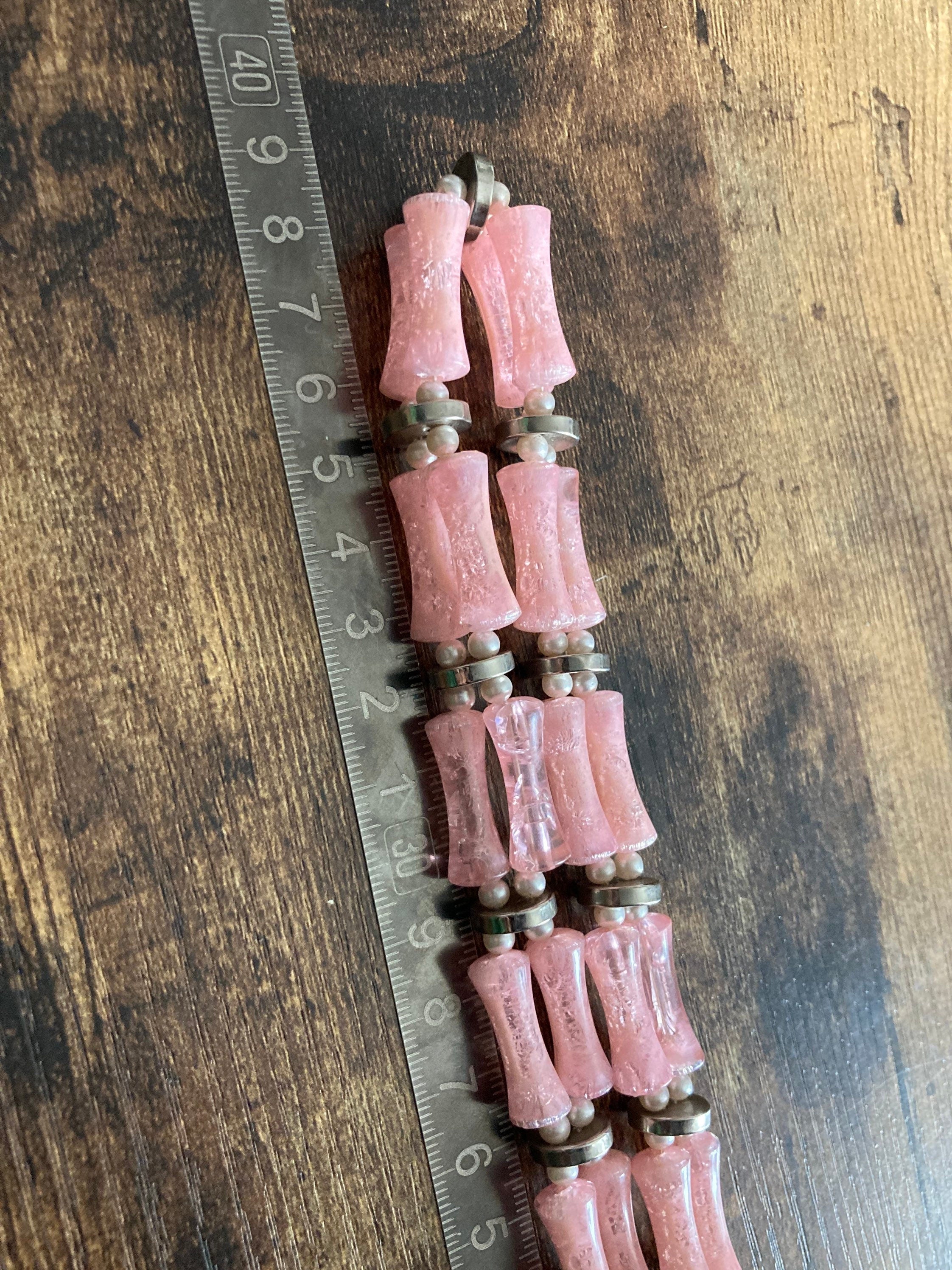 Vintage 1960s 2 strand pink plastic beaded faux Pearl long necklace