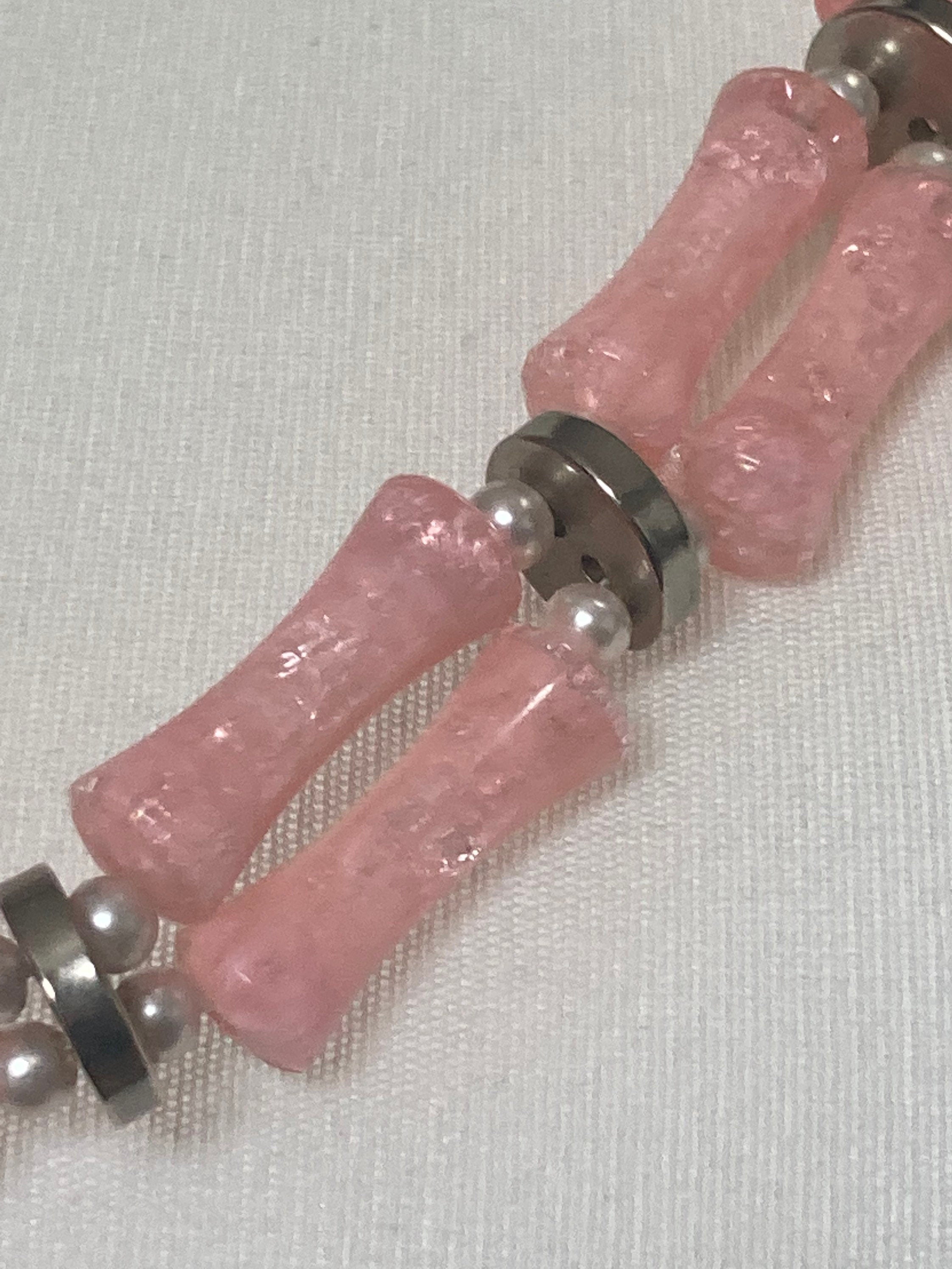 Vintage 1960s 2 strand pink plastic beaded faux Pearl long necklace
