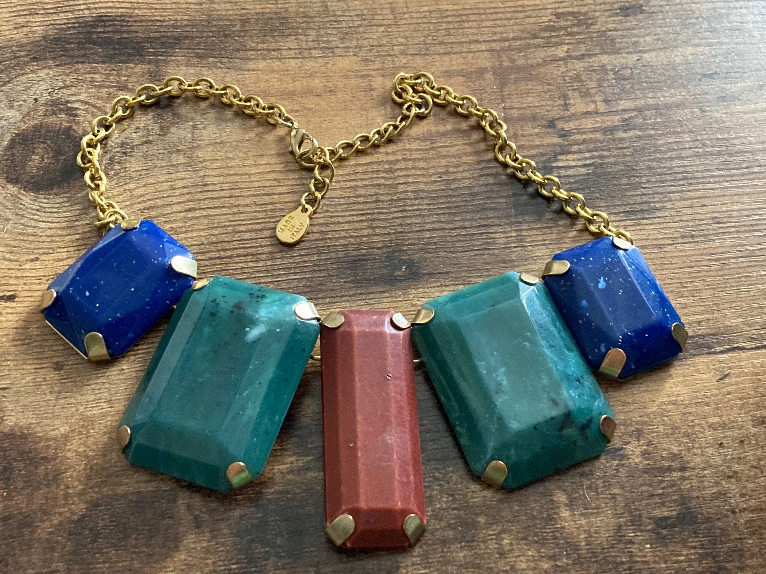 retro Italian huge cabochon statement collar bib statement necklace