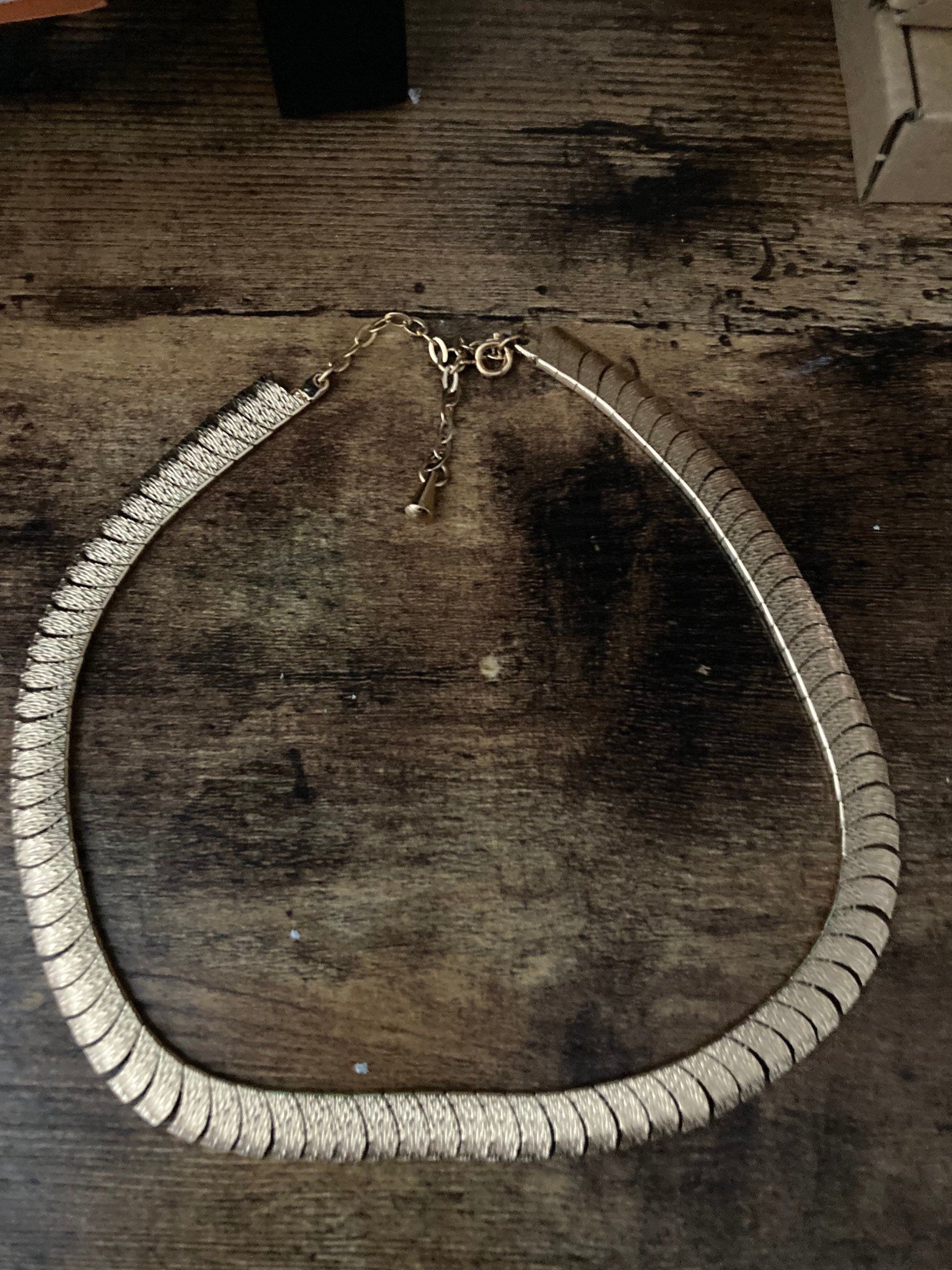 Vintage Retro Egyptian Revival Cleopatra Necklace Wide Link Runway Statement Choker  gold  tone necklace 1960s 1970s  adj to 44 cm