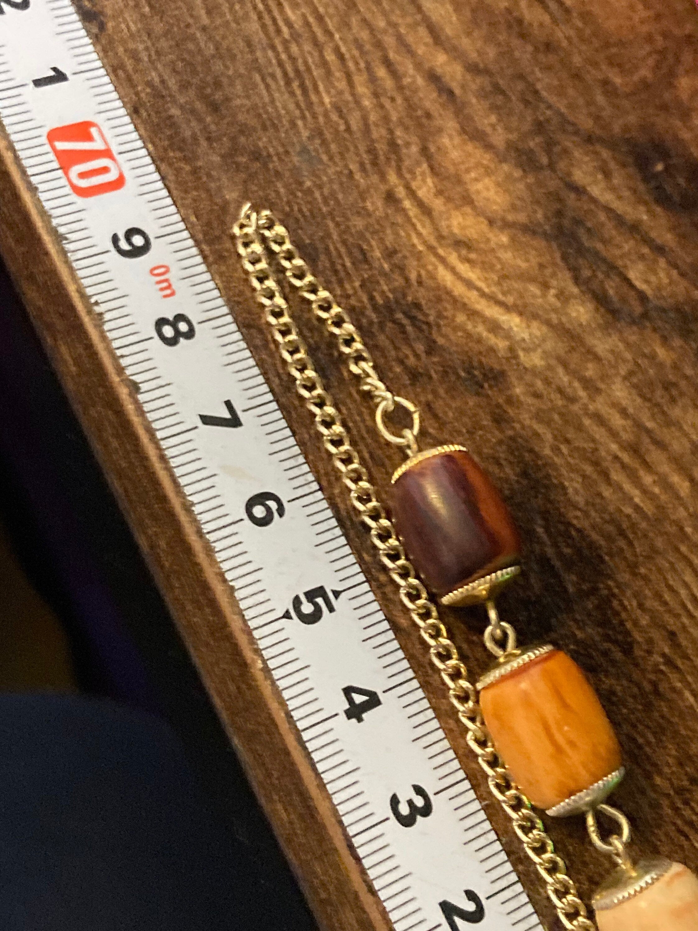 Vintage antique metal and brown wooden beaded station link necklace