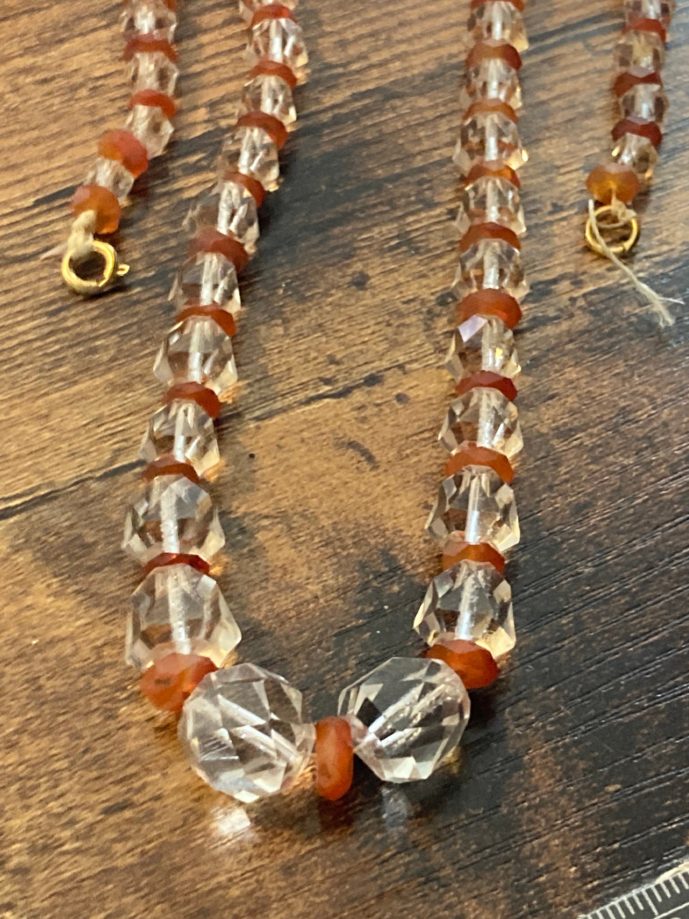Art Deco 1920s clear orange beaded glass necklace in need of restringing 42cm