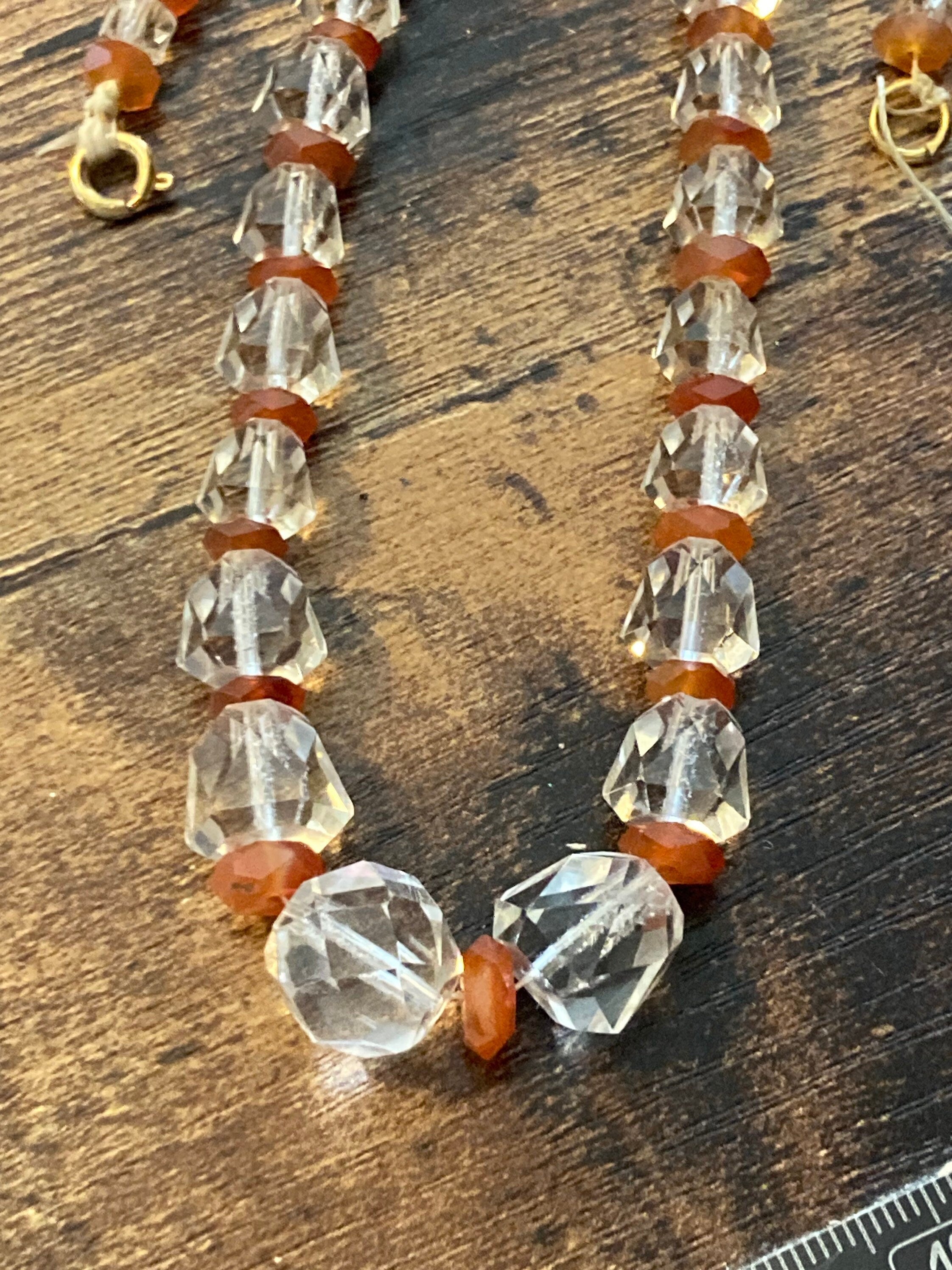 Art Deco 1920s clear orange beaded glass necklace in need of restringing 42cm