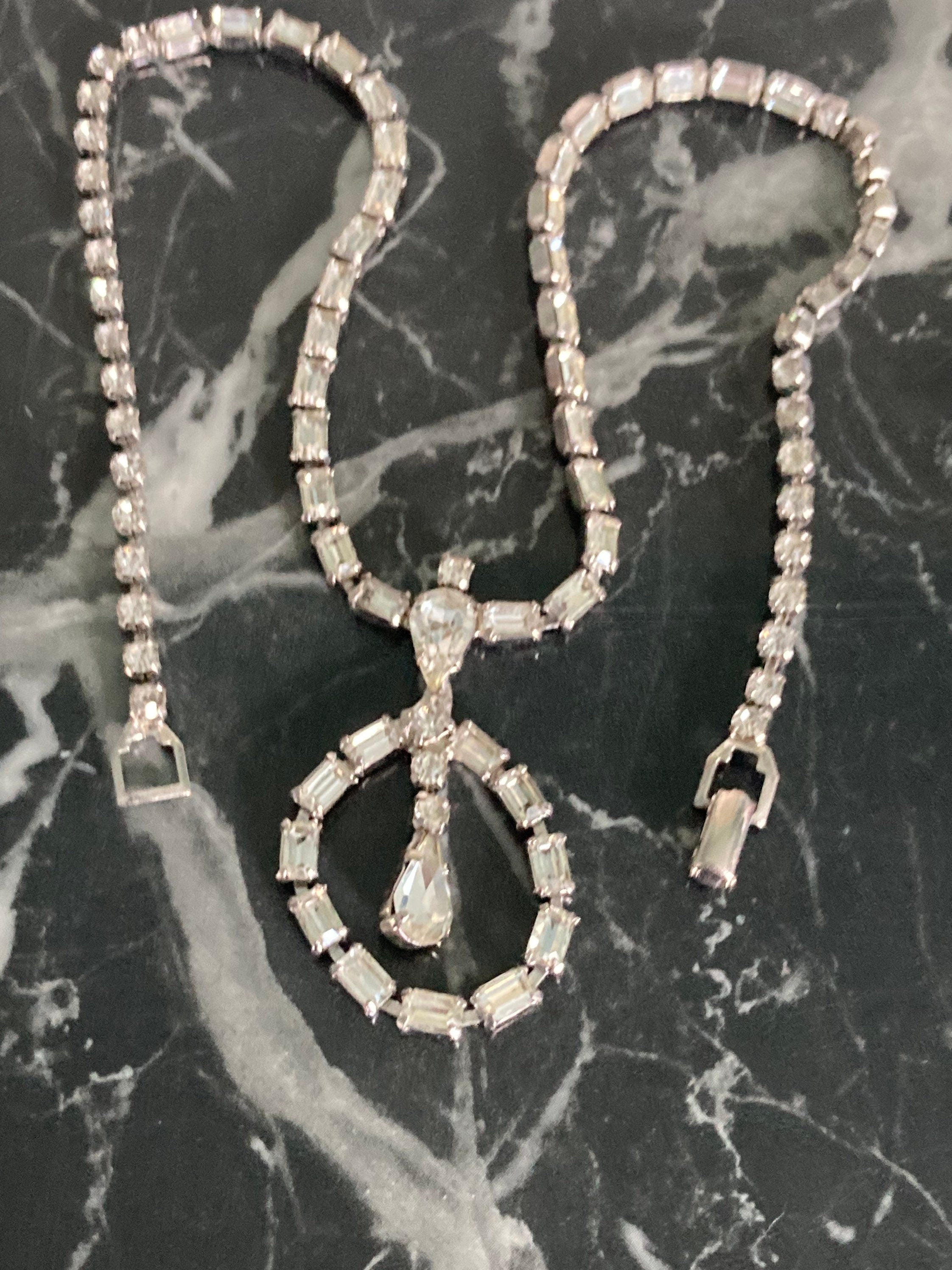 Vintage diamanté rhinestone crystal silver tone necklace
