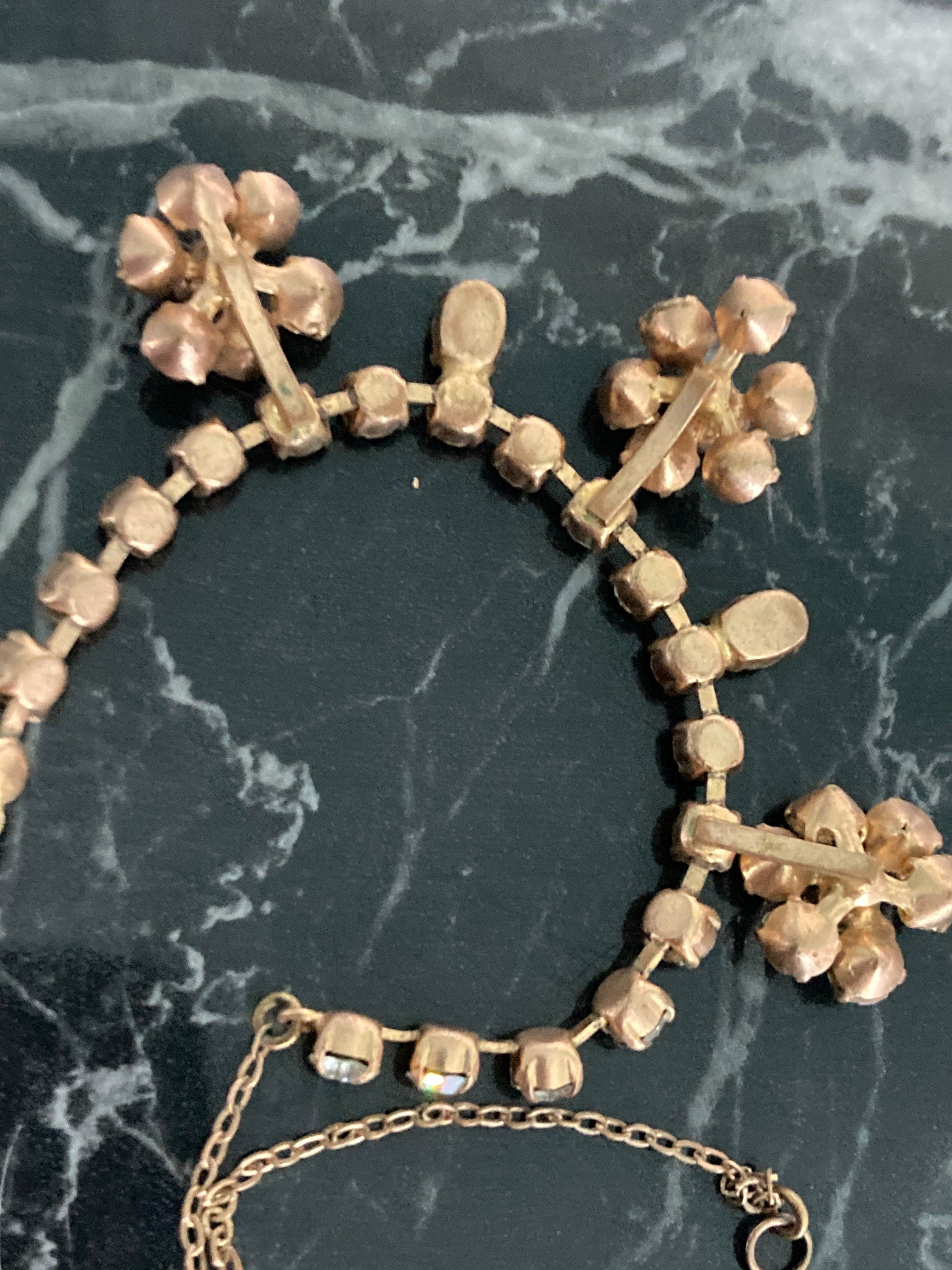 Vintage diamanté rhinestone crystal gold tone cocktail necklace 39cm