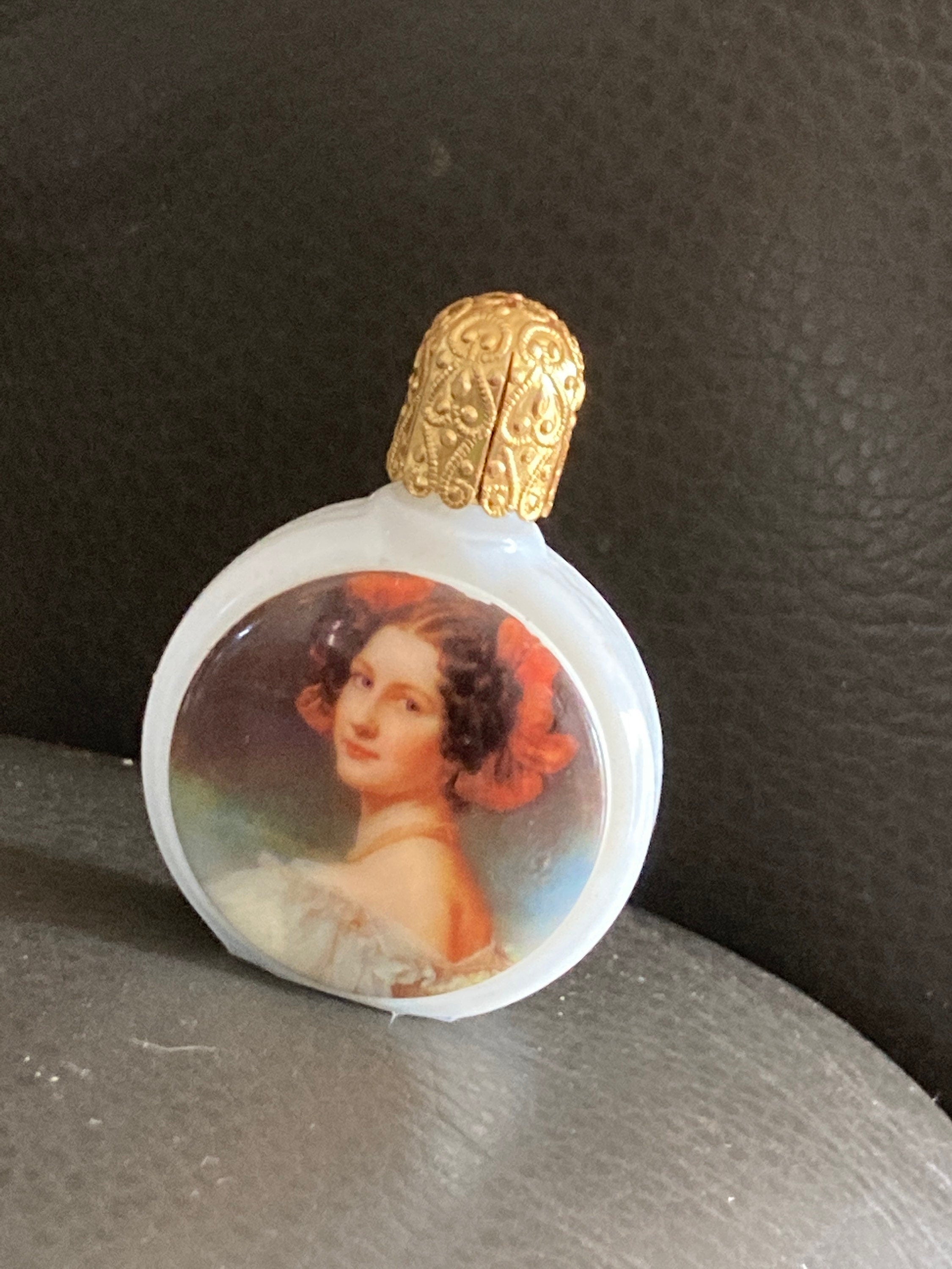 Vintage French white milk glass perfume bottle with scent dabber Limoges or Fragonard