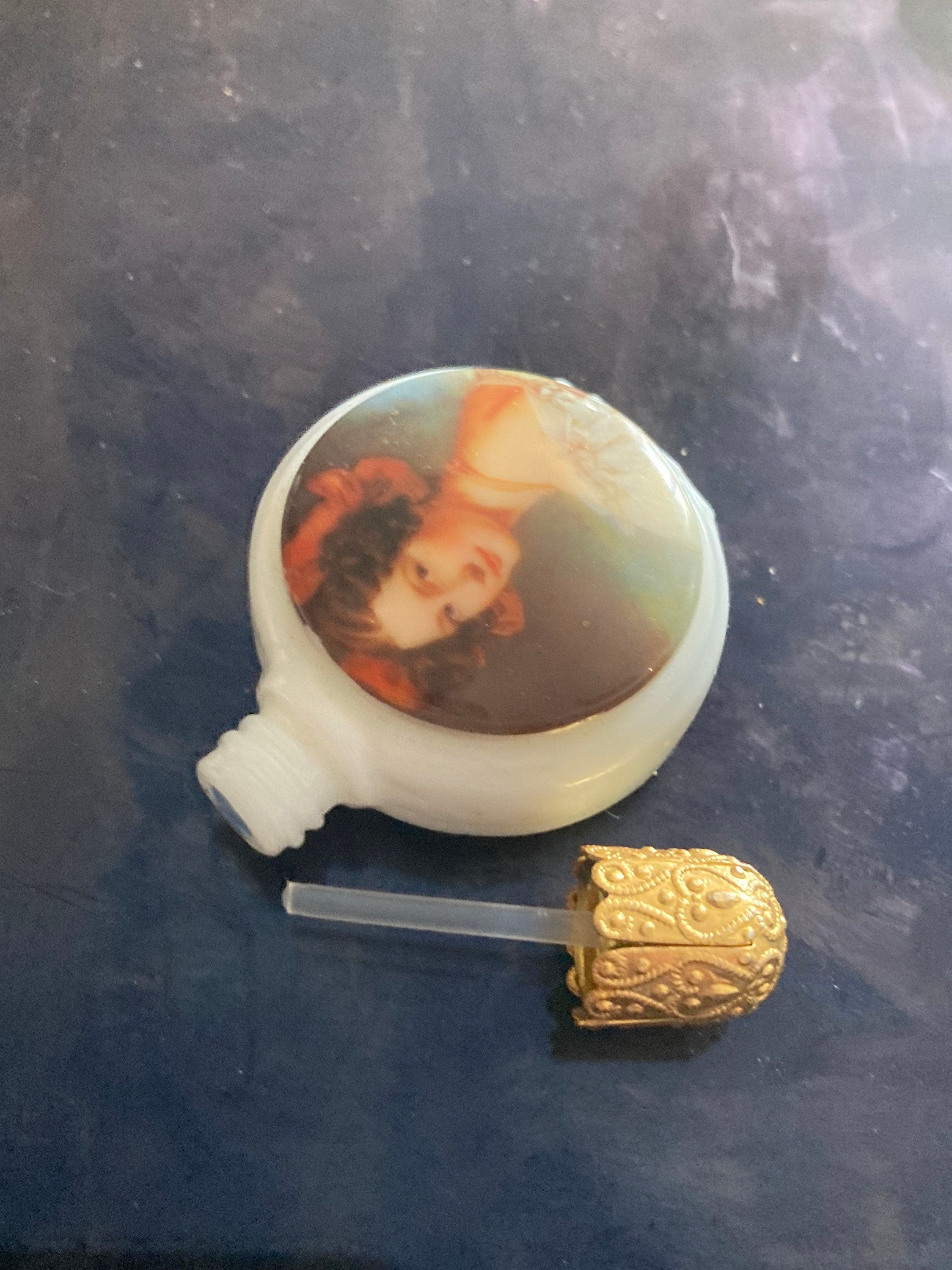 Vintage French white milk glass perfume bottle with scent dabber Limoges or Fragonard