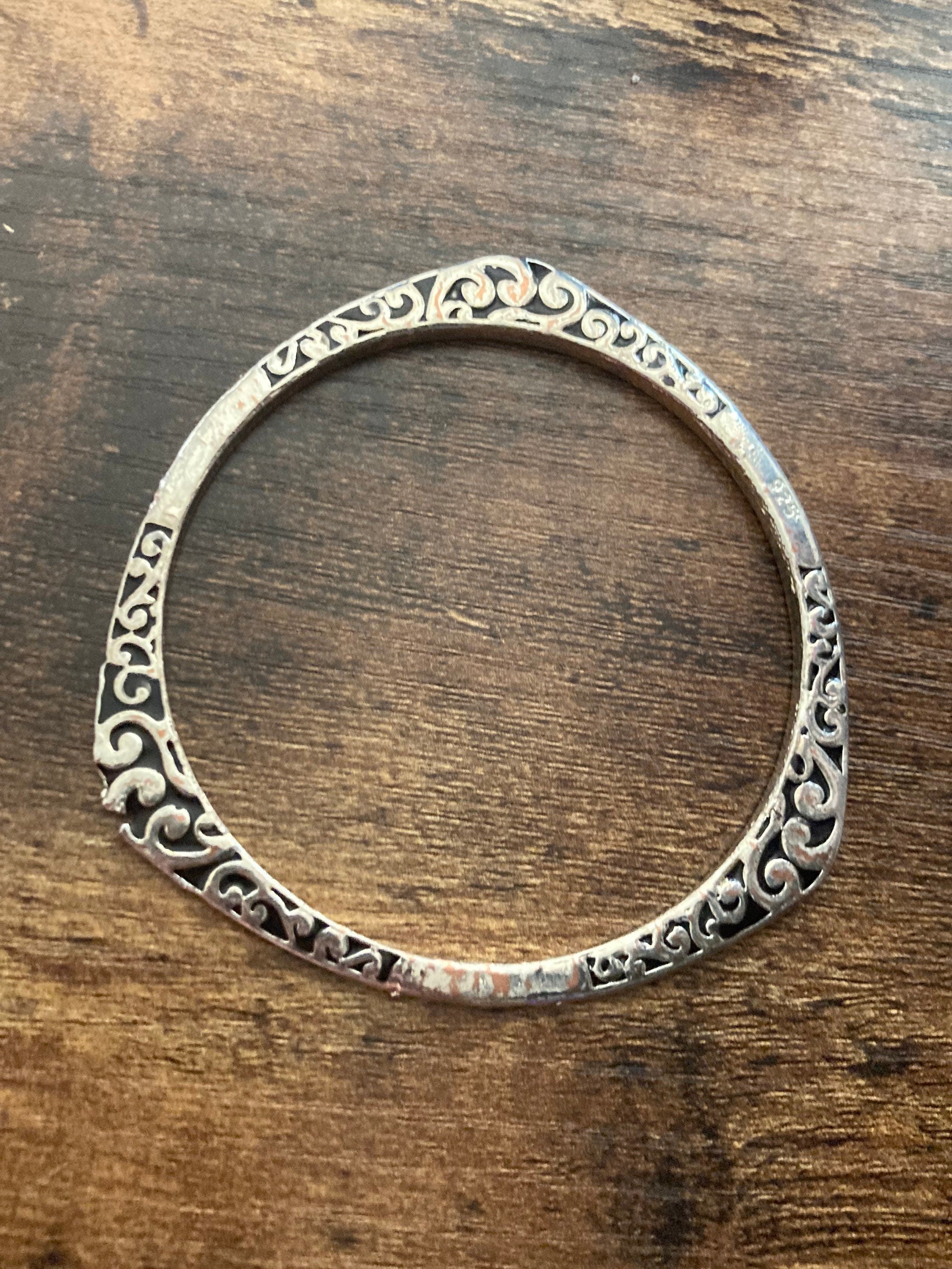 JVT Bali collection stamped 925 silver Triangular open work Cuff Bangle Bracelet