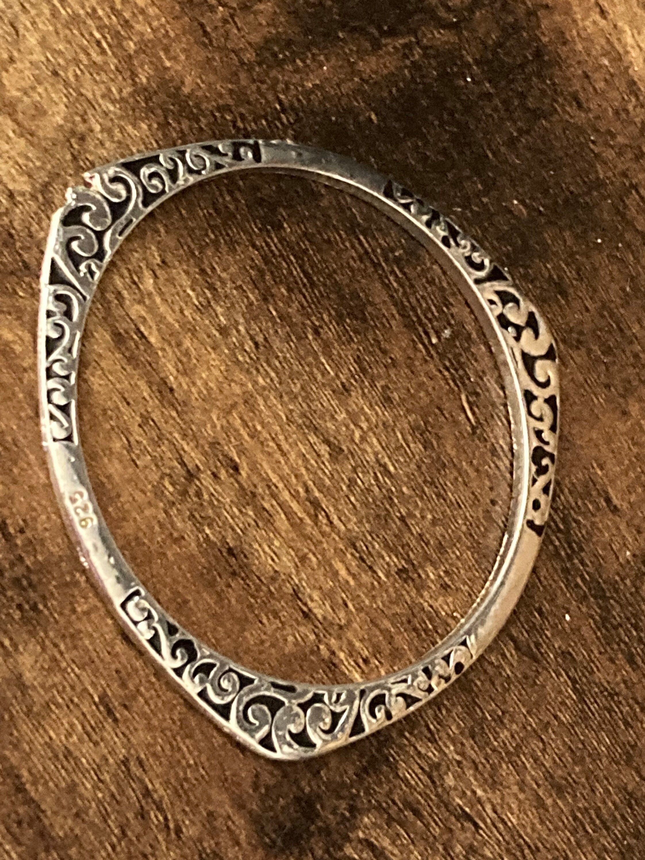 JVT Bali collection stamped 925 silver Triangular open work Cuff Bangle Bracelet
