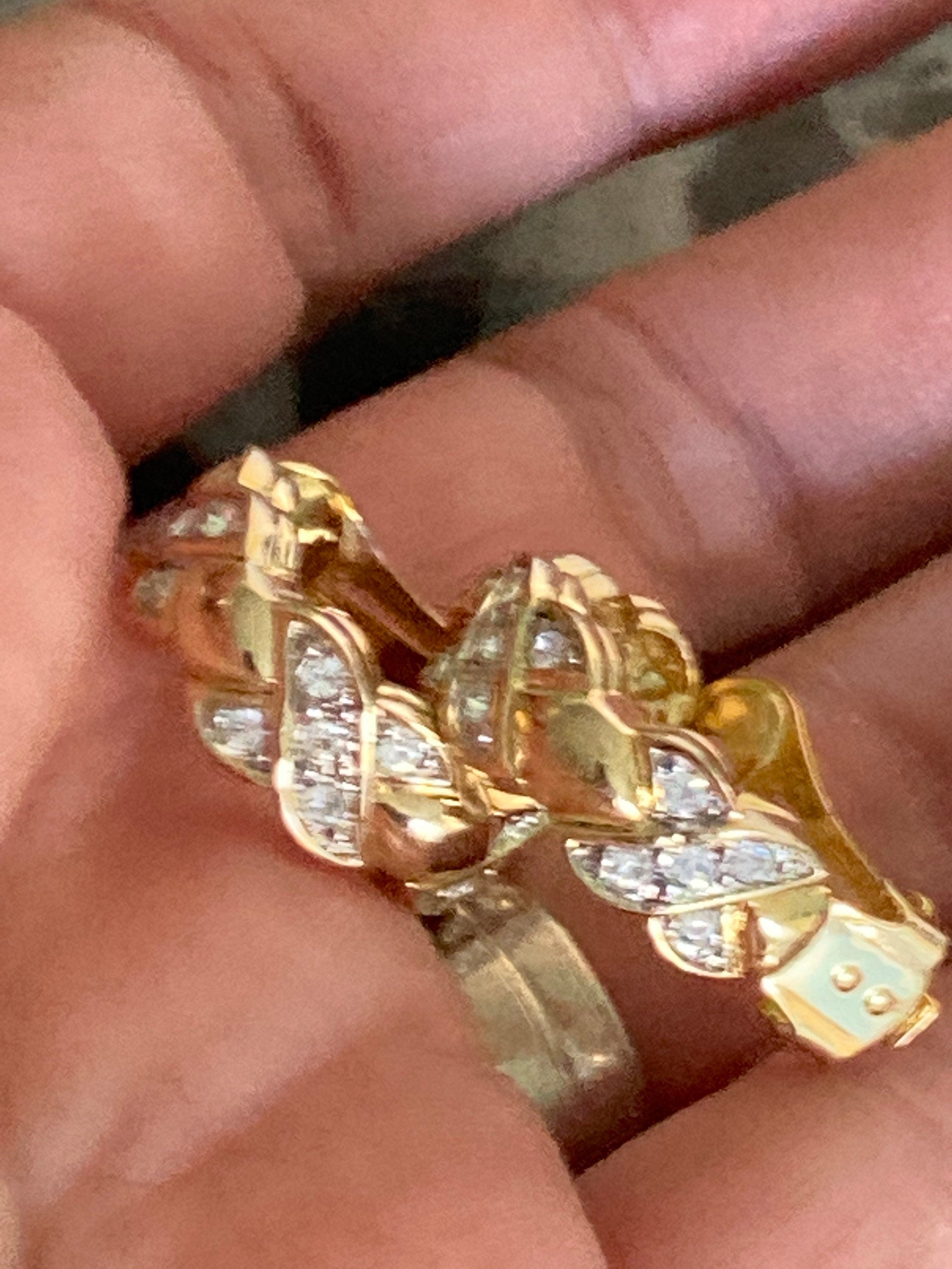 Vintage gold tone ornate large clip on half hoop earrings diamante paste