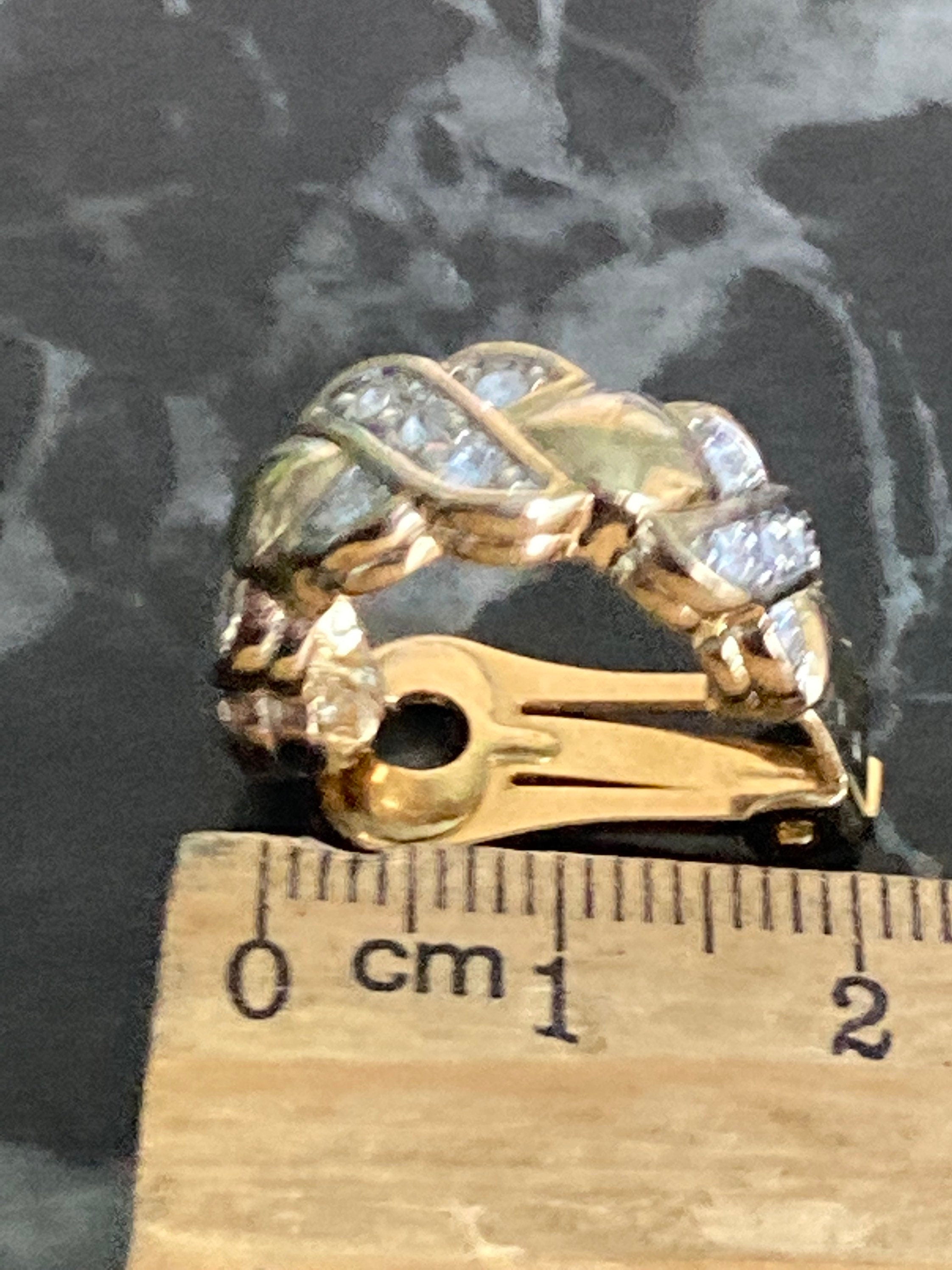 Vintage gold tone ornate large clip on half hoop earrings diamante paste