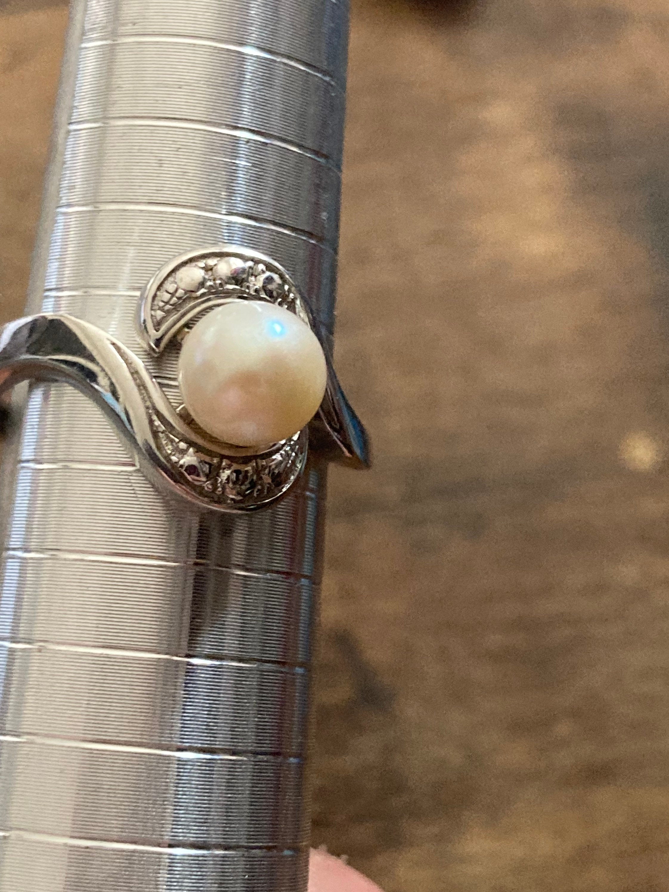 SIZE R S silver overlay ladies genuine pearl cocktail ring