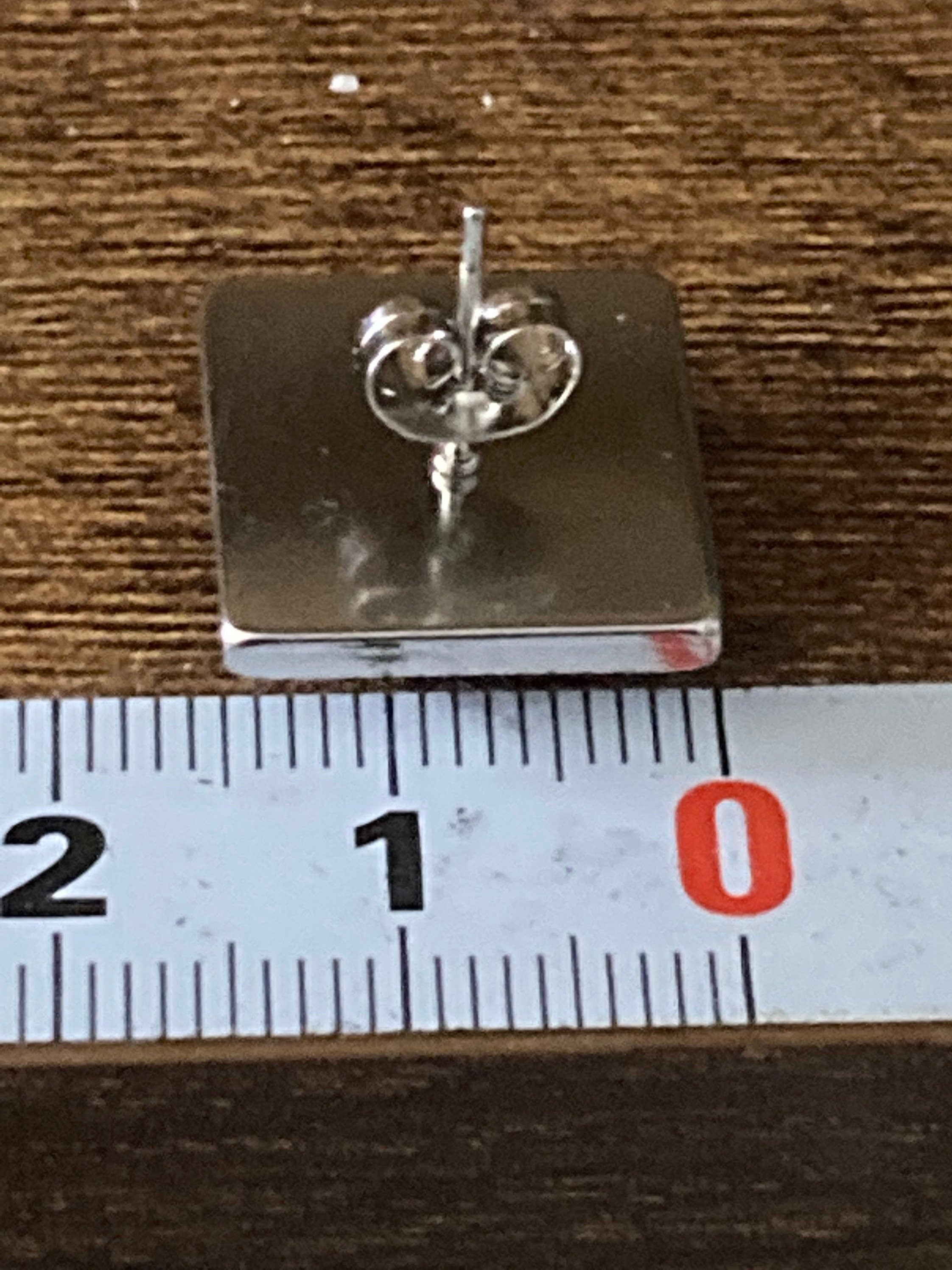 Handmade stainless steel square glass tile silver stud earrings art nouveau