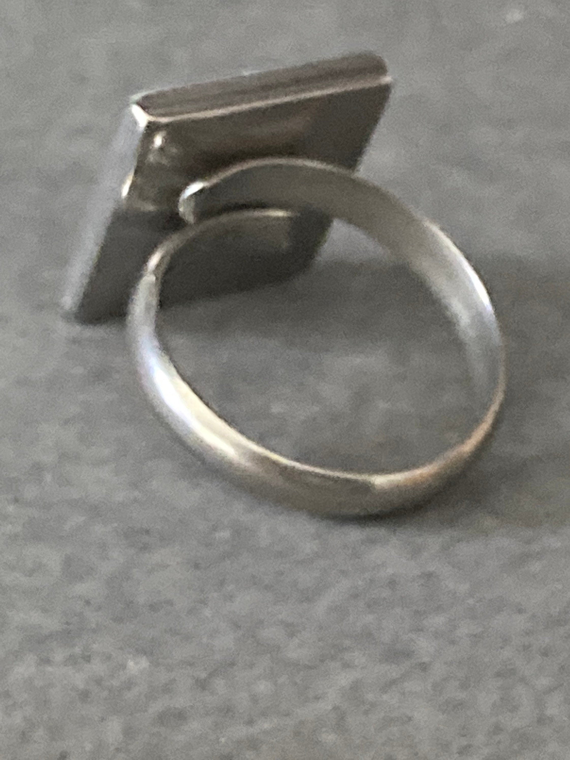 Handmade stainless steel 1.5cm square glass tile cabochon adjustable silver dress ring blue and white