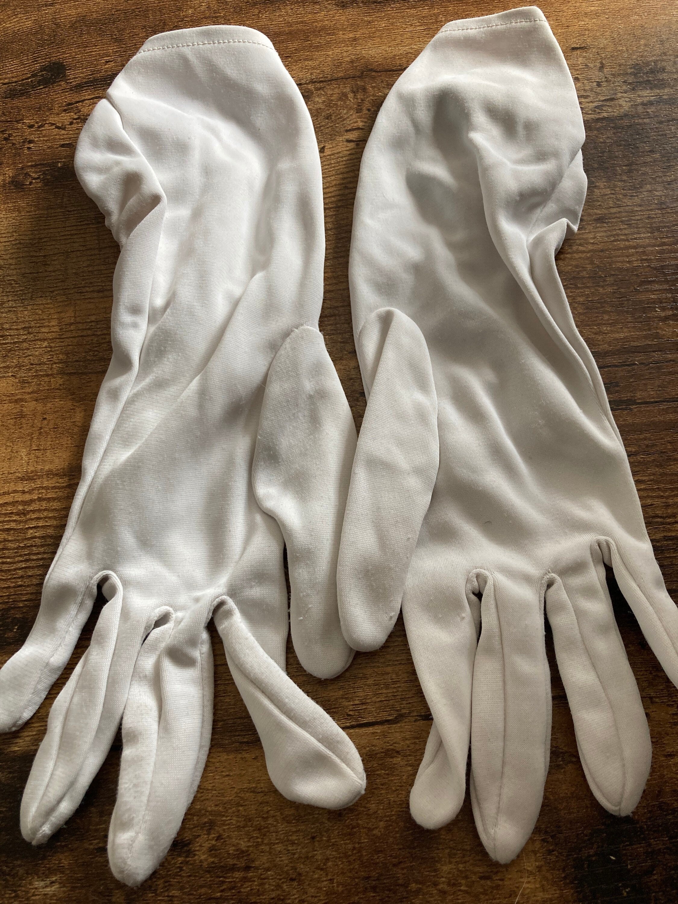 size 6.5 small off white cream vintage nylon ruched short mid length formal day gloves signed PROVA