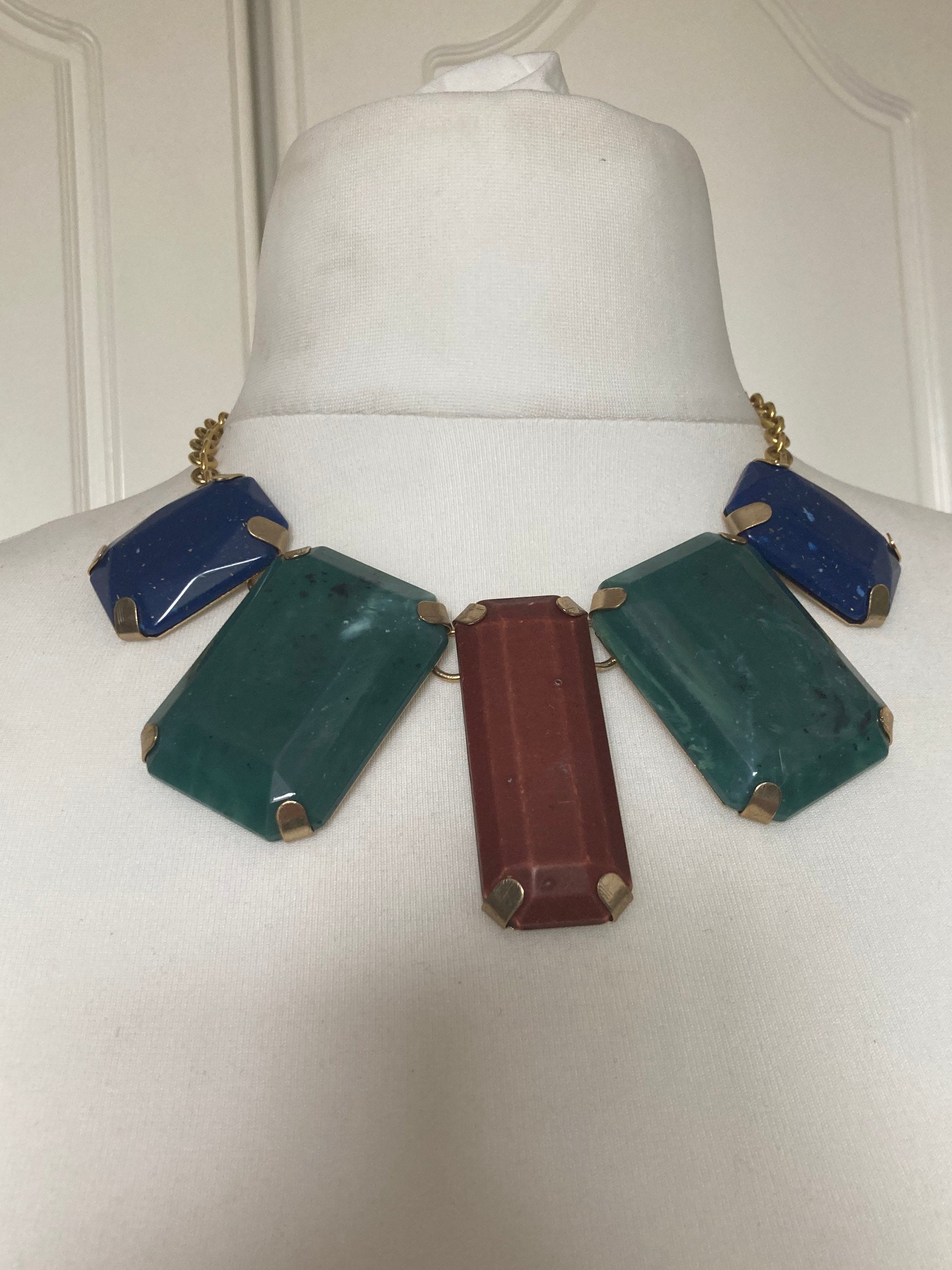 retro Italian huge cabochon statement collar bib statement necklace