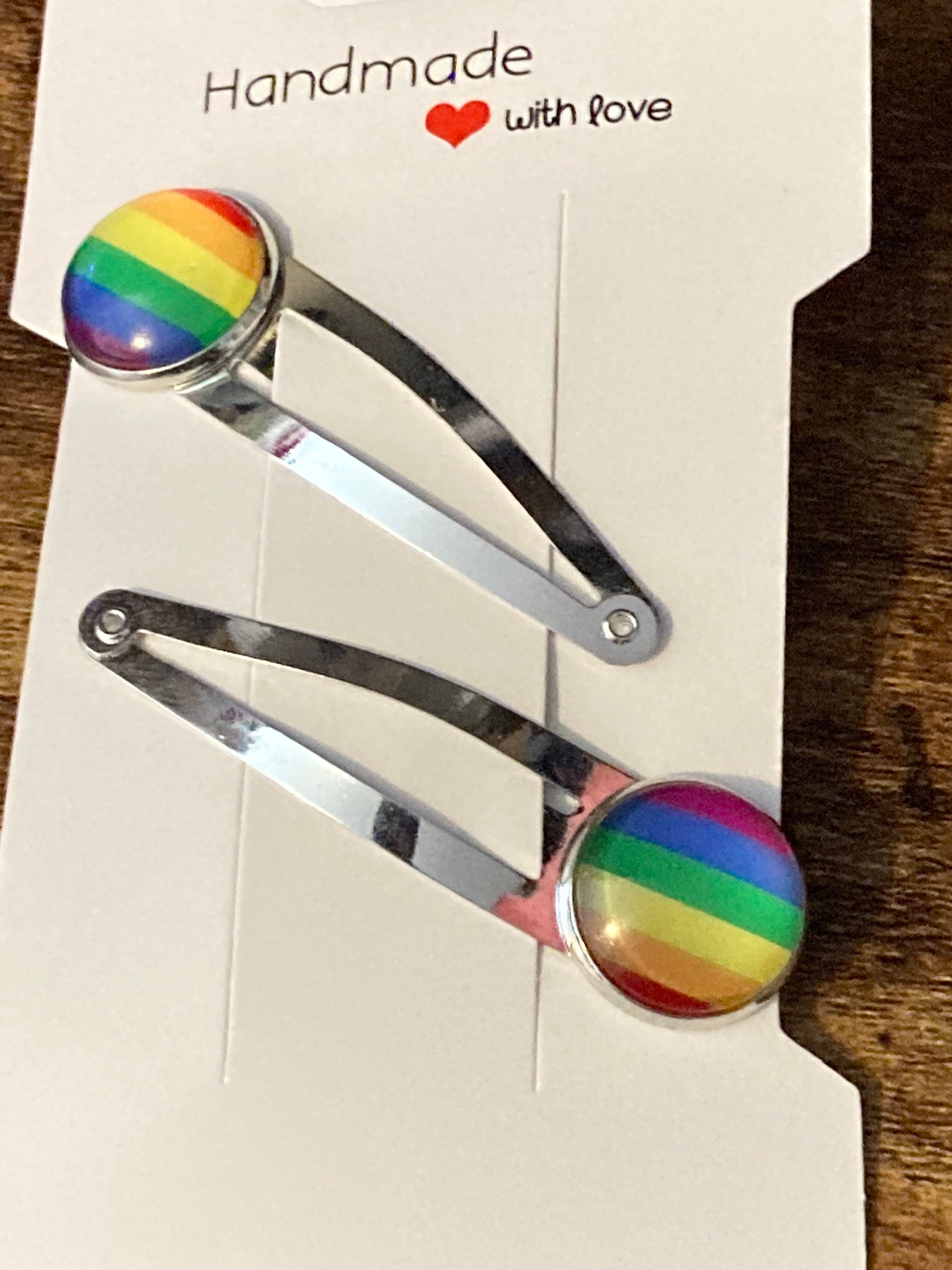 Rainbow hair clips silver tone snap lock