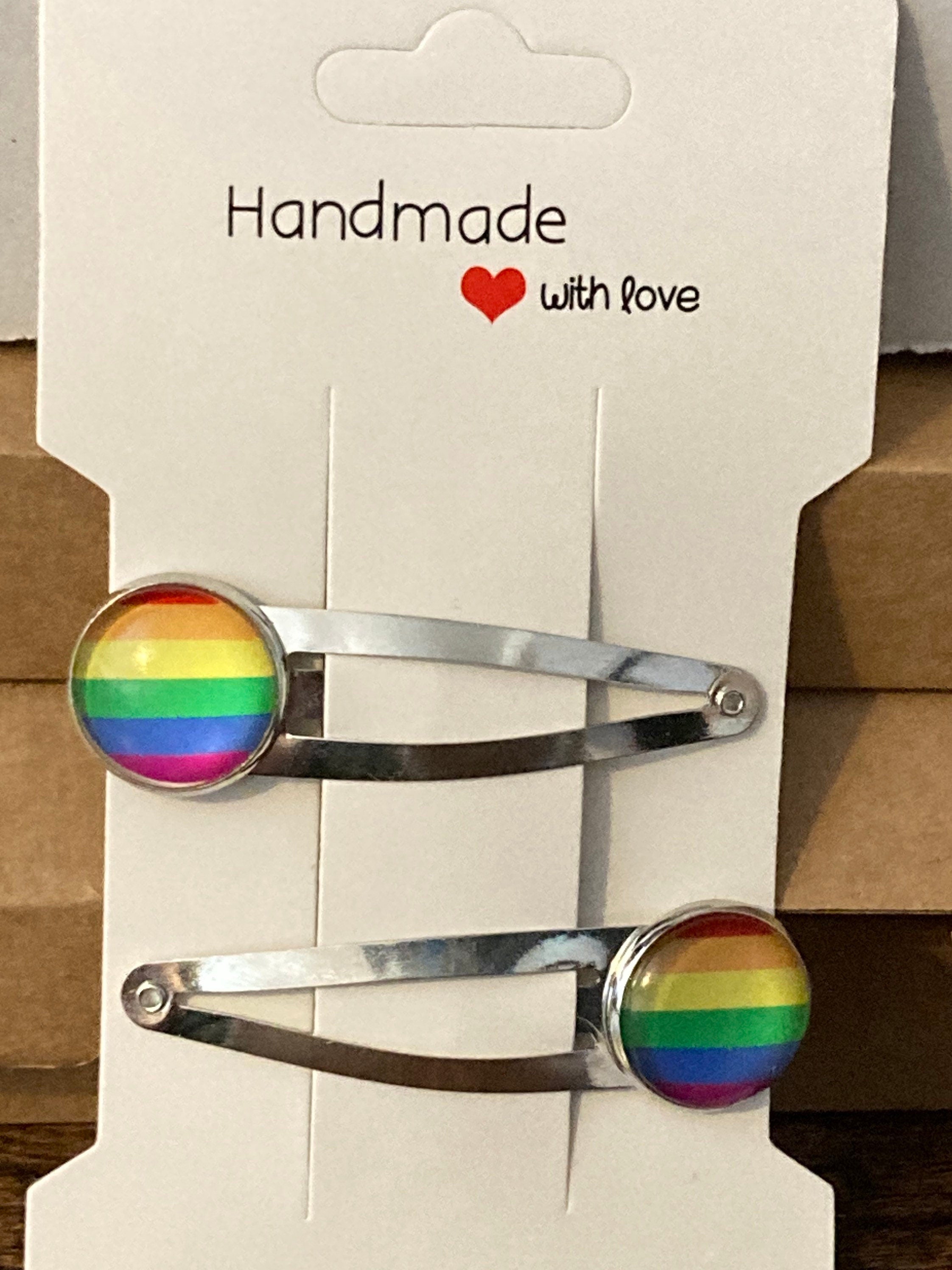 Rainbow hair clips silver tone snap lock
