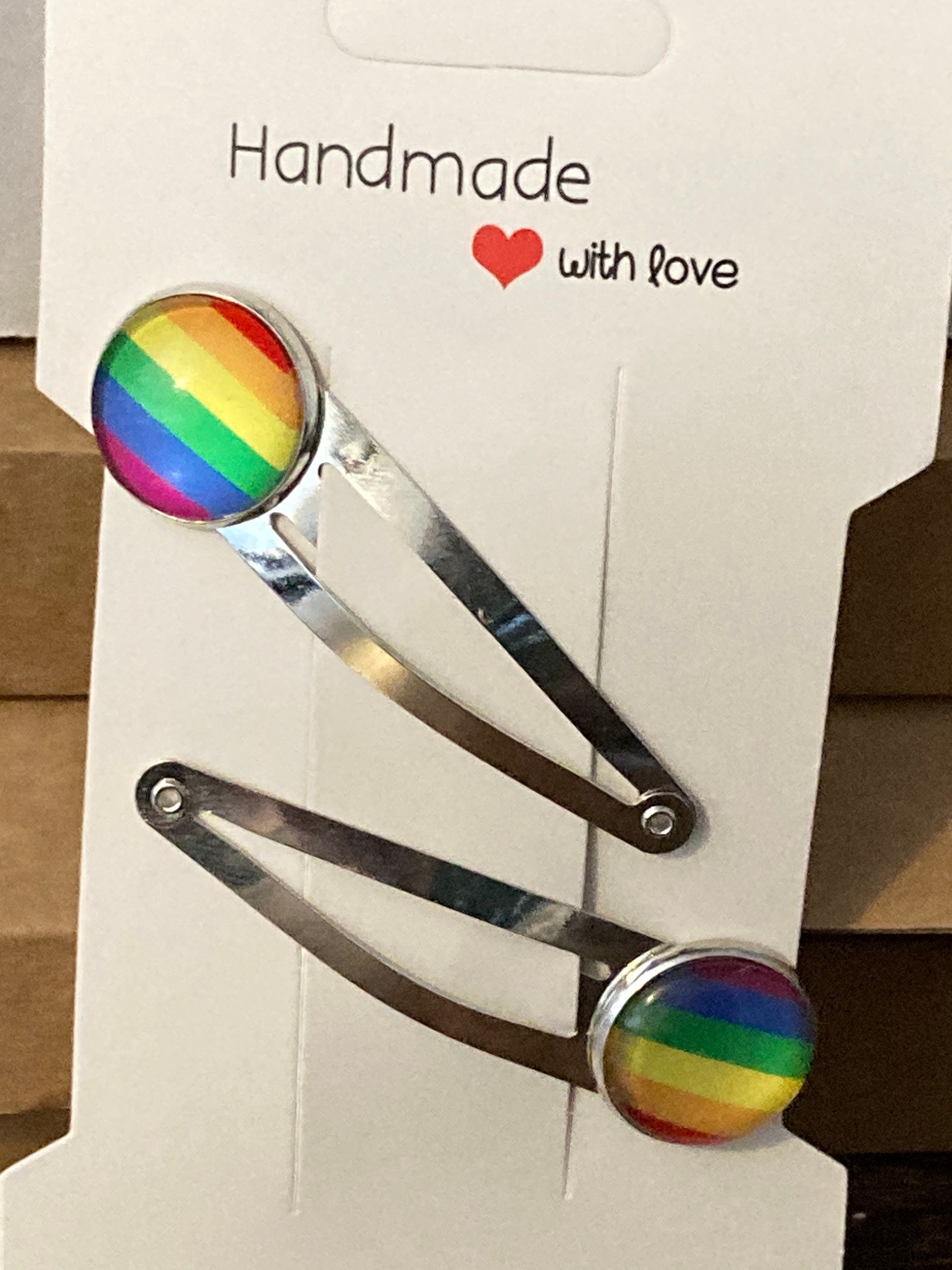 Rainbow hair clips silver tone snap lock