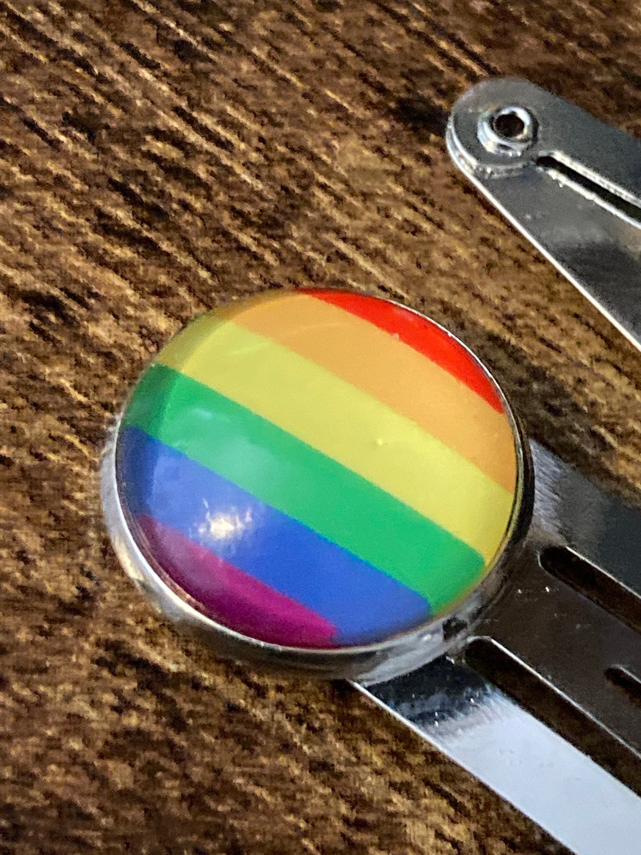 Rainbow hair clips silver tone snap lock