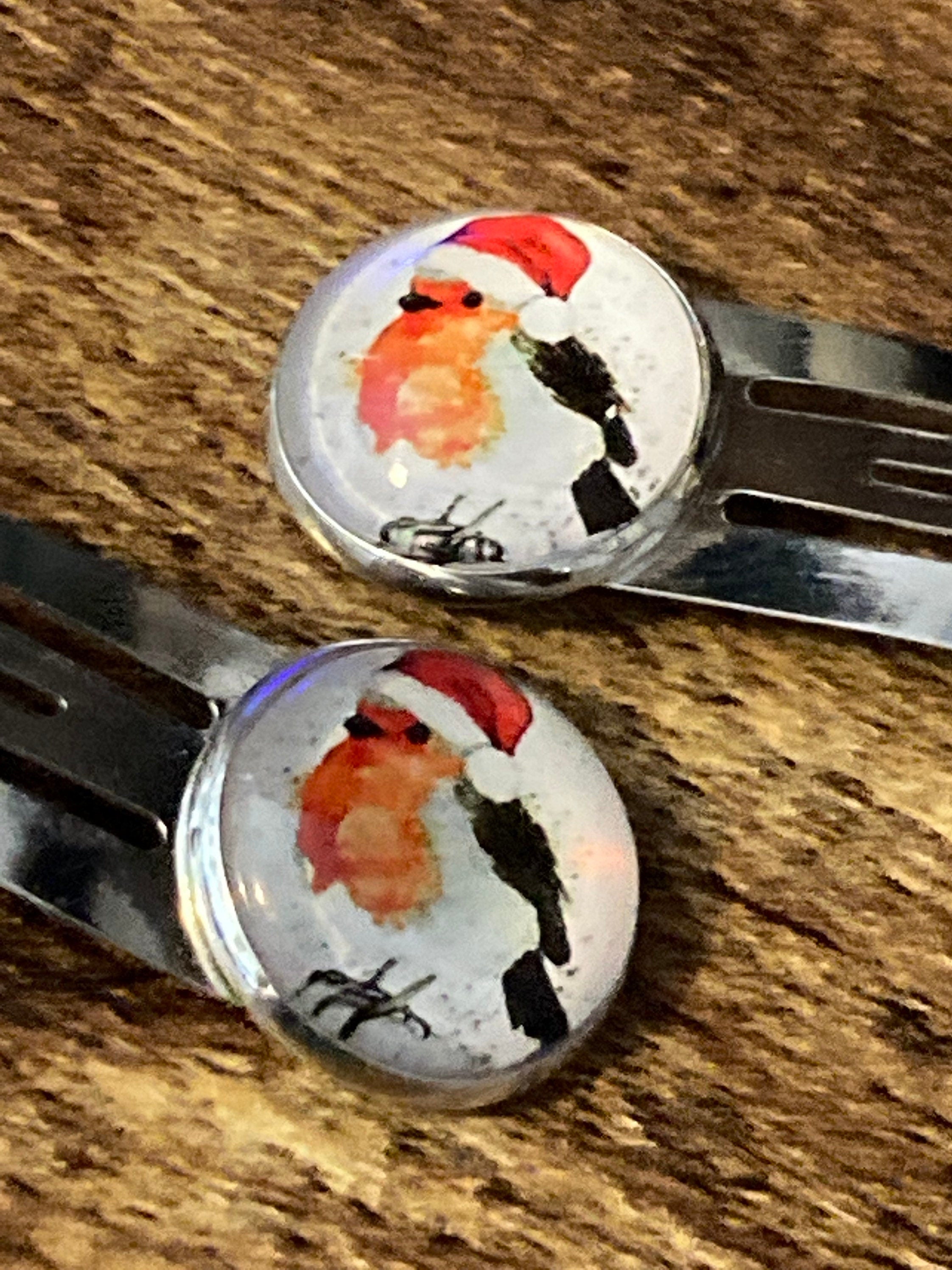 Pair of silver Christmas robin hair slides hair grips