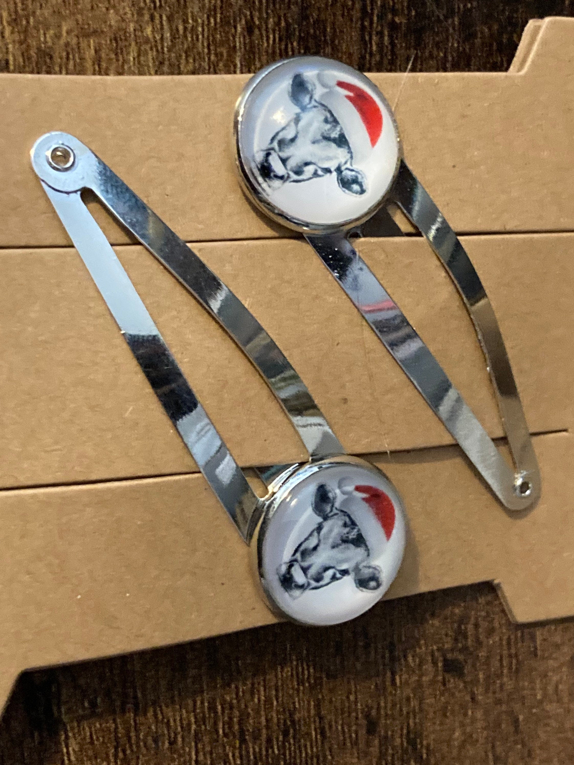 Pair silver Christmas cow  silver hair slides