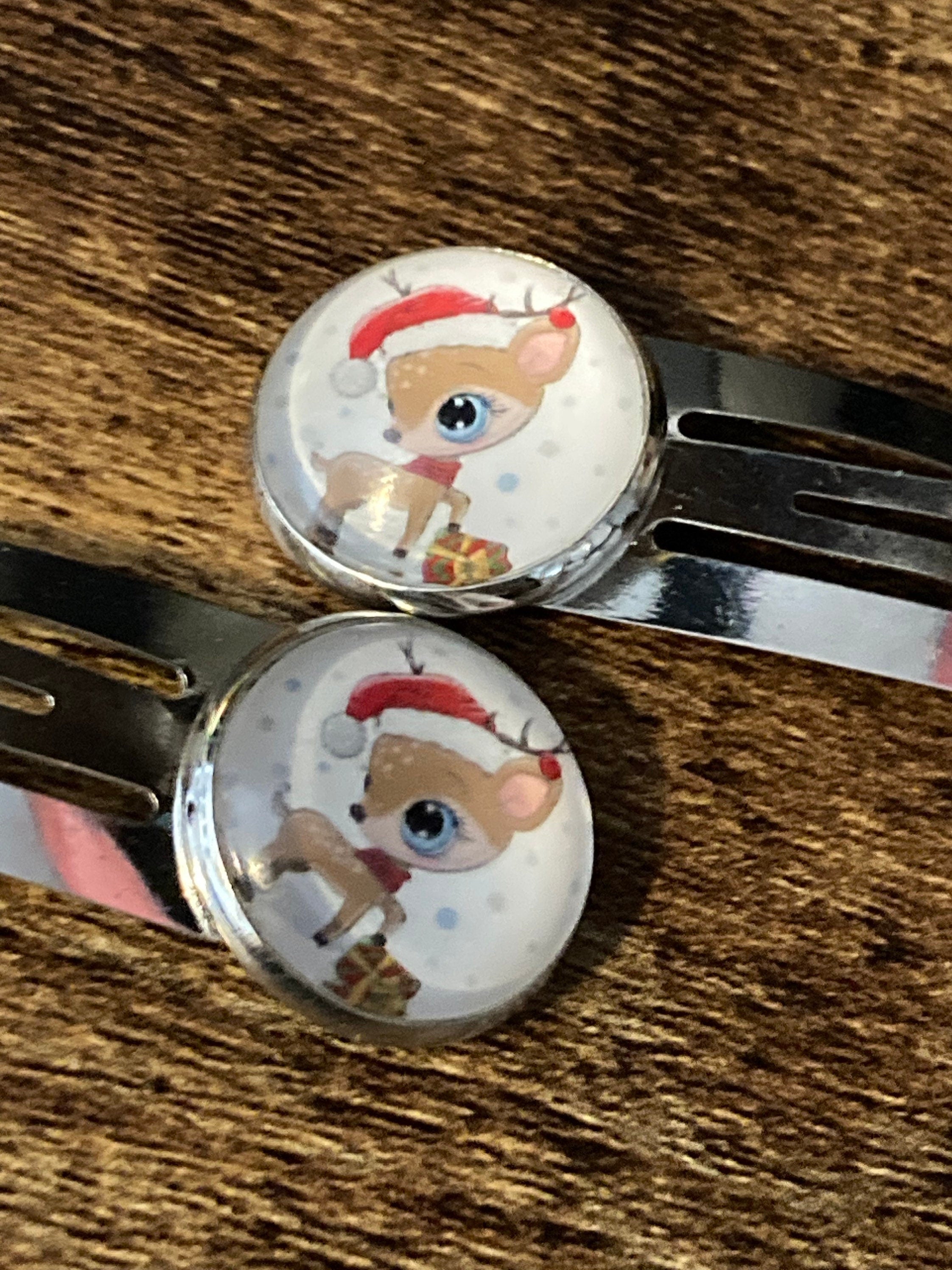 Pair of 2 silver Christmas reindeer hair slides
