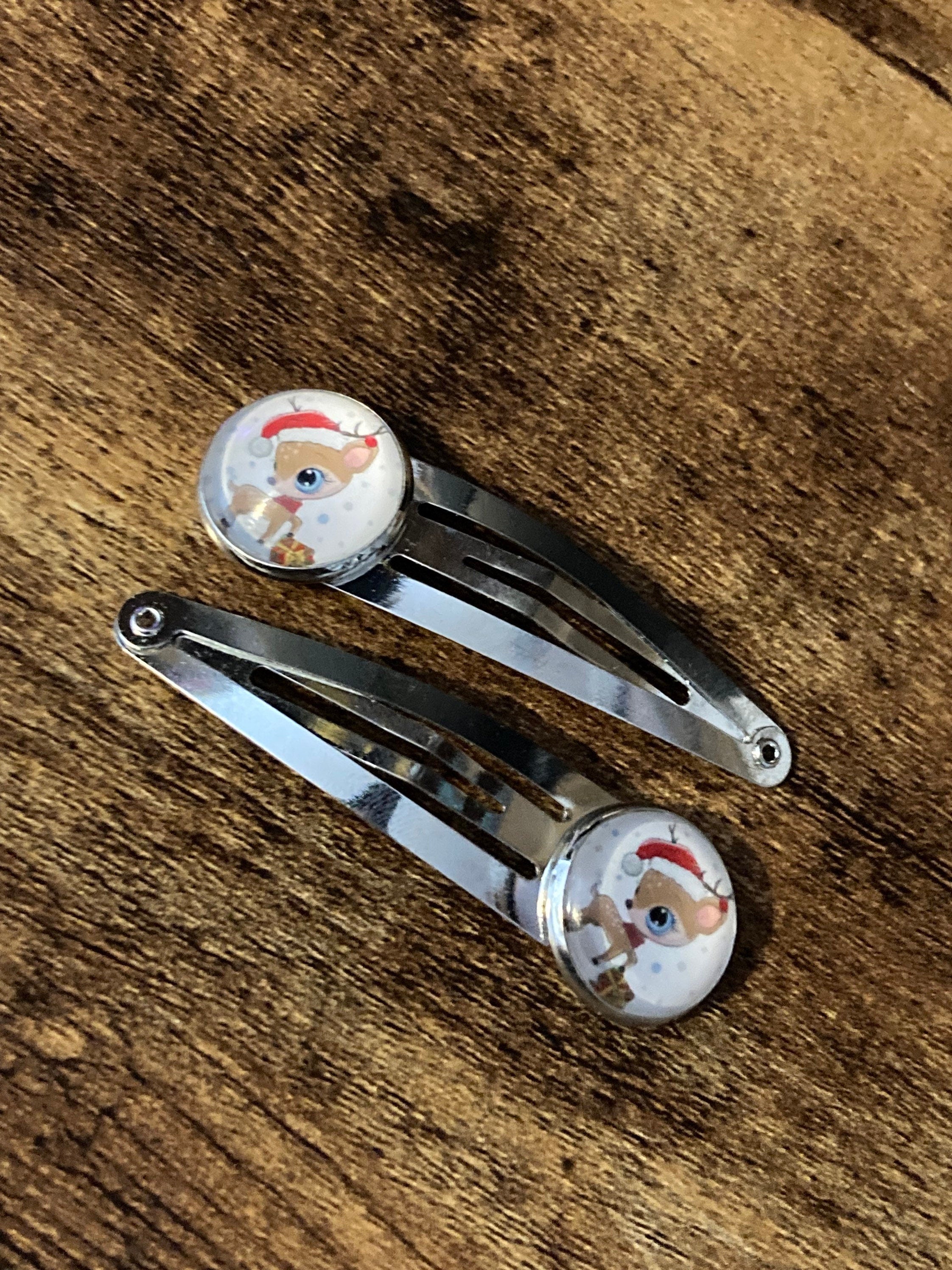 Pair of 2 silver Christmas reindeer hair slides