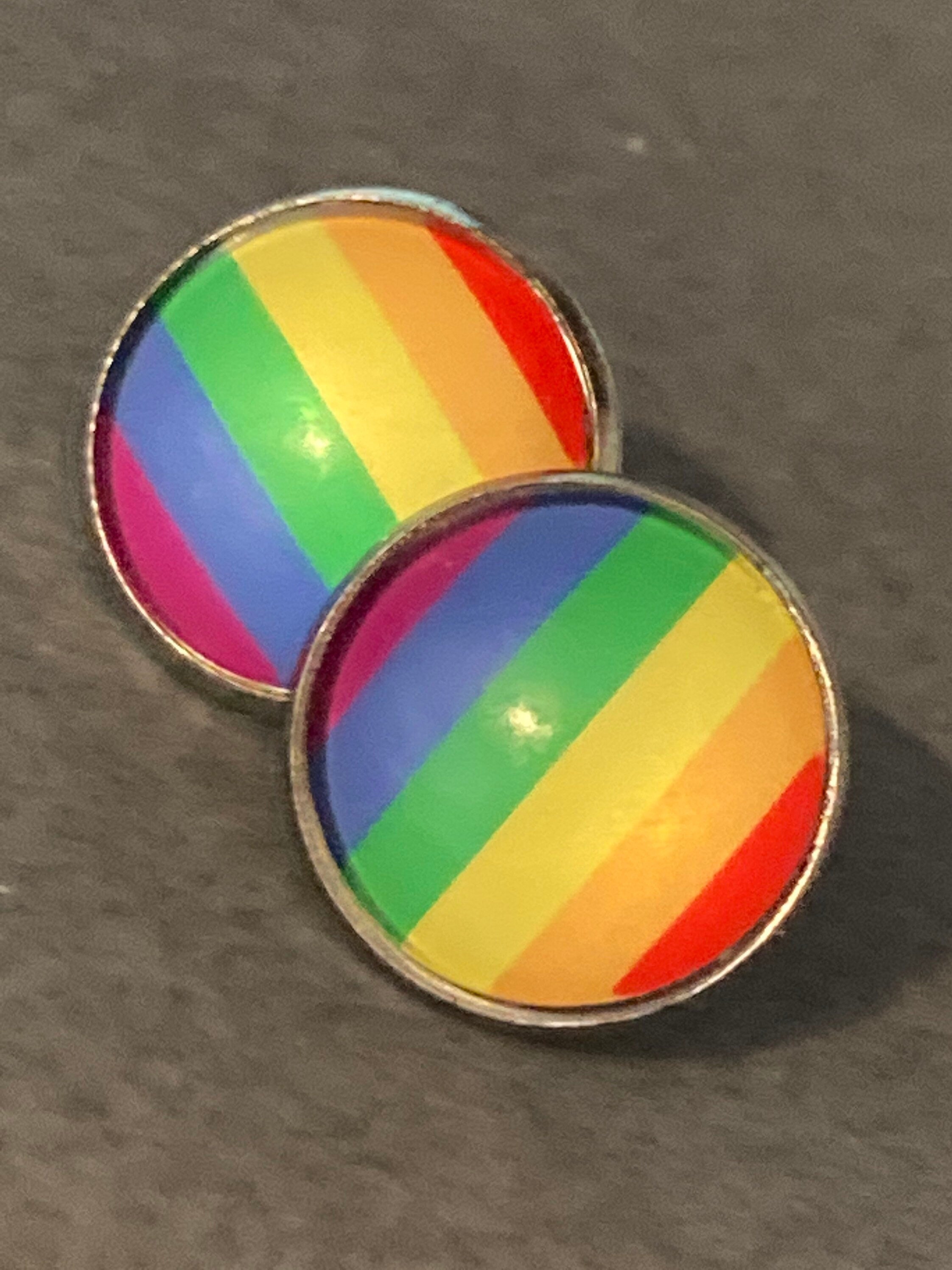 rainbow stud earrings glass cabochon pierced stainless steel