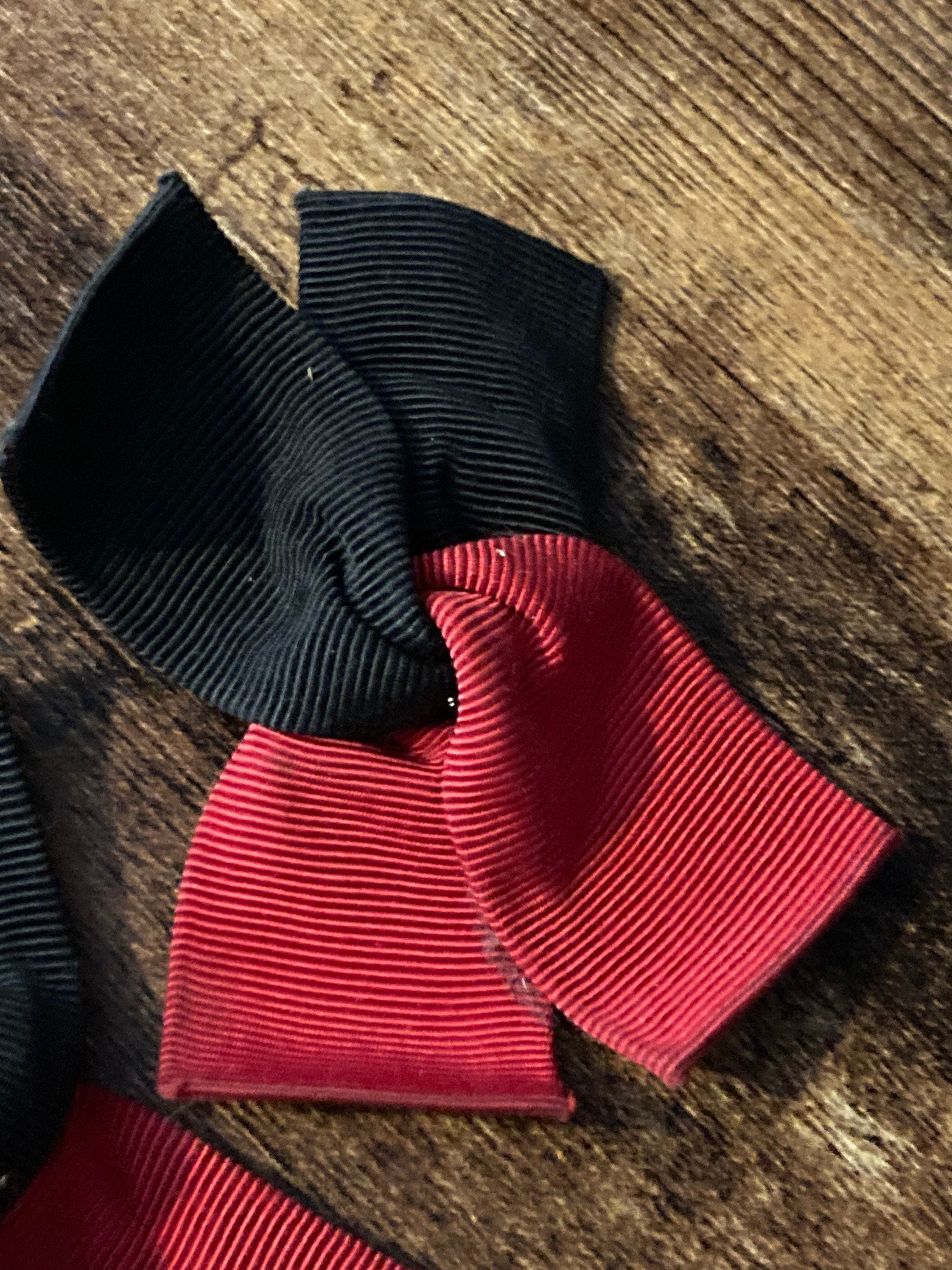 Vintage Retro Red black grosgrain pair of BOW shoe clips