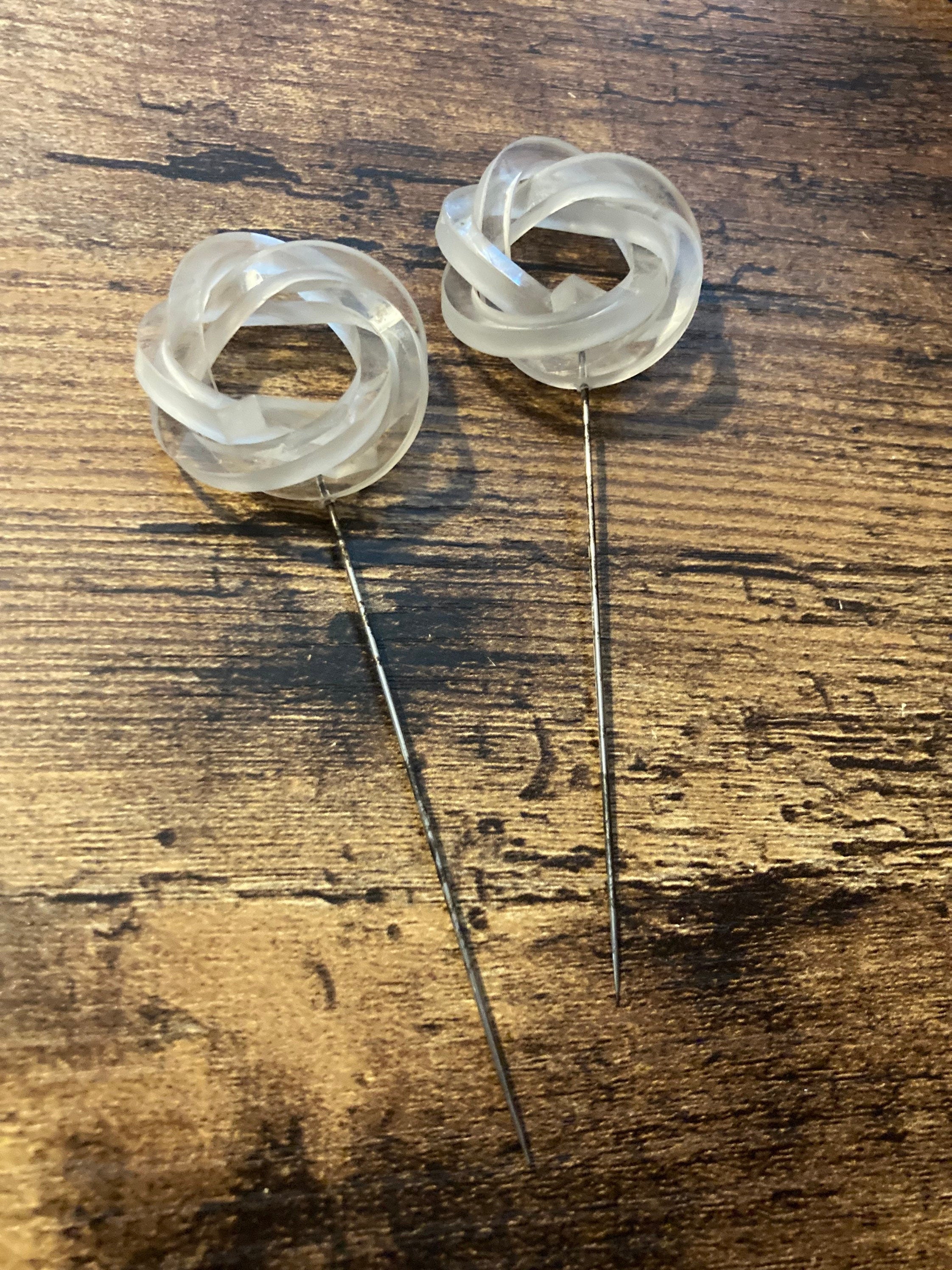 Antique pair of stunning clear Perspex early plastic hat pins 1920s