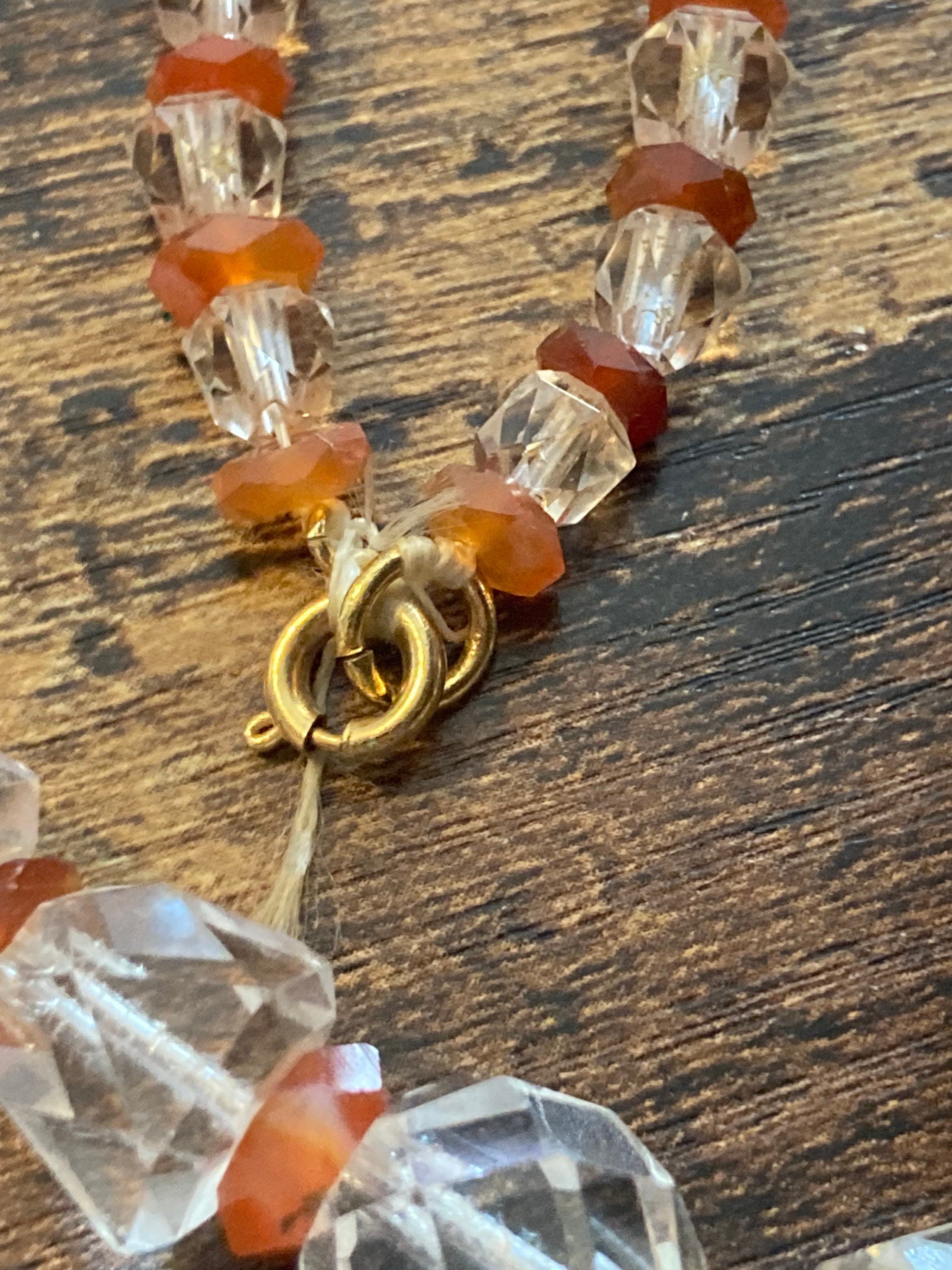 Art Deco 1920s clear orange beaded glass necklace in need of restringing 42cm