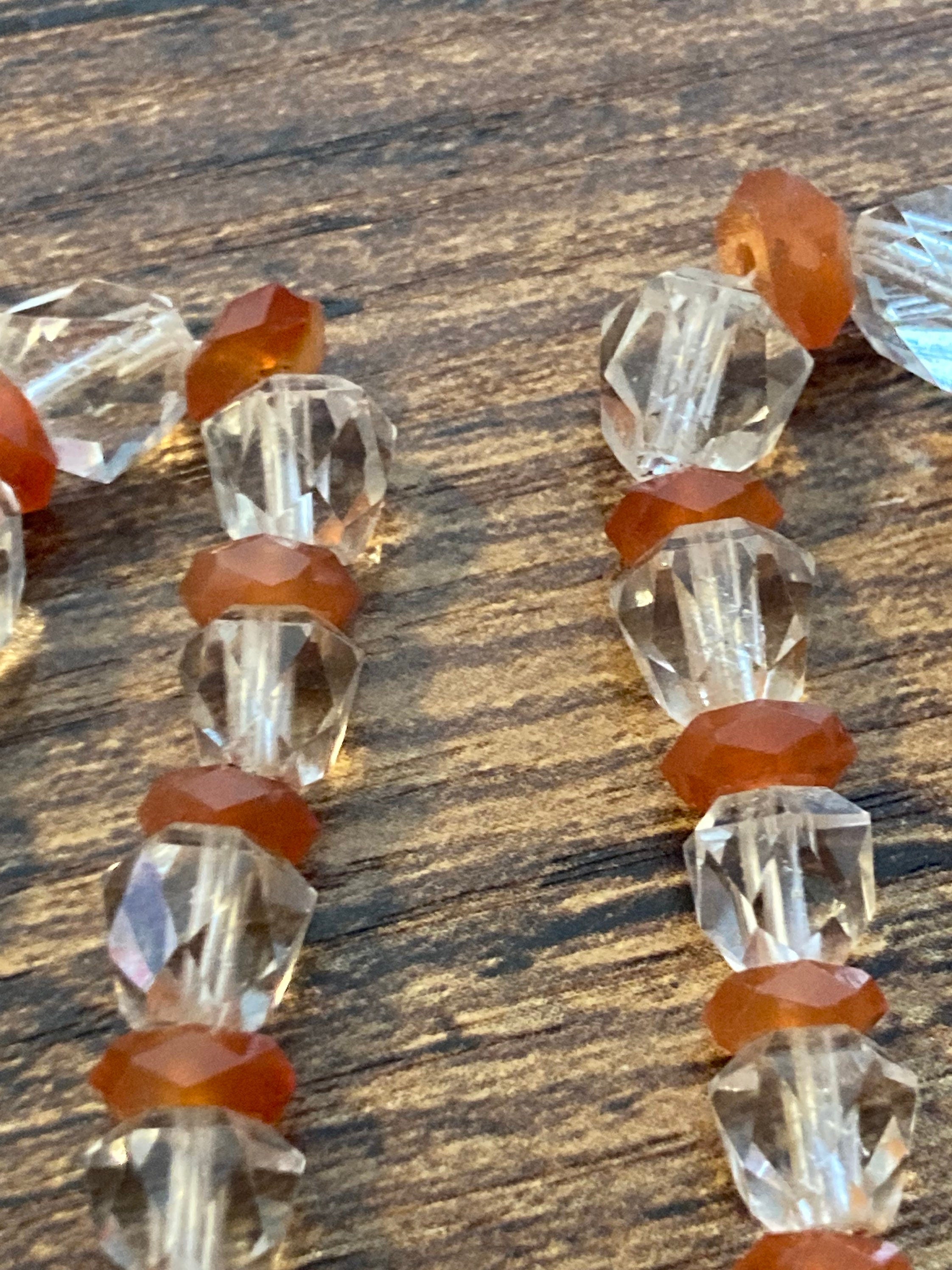 Art Deco 1920s clear orange beaded glass necklace in need of restringing 42cm