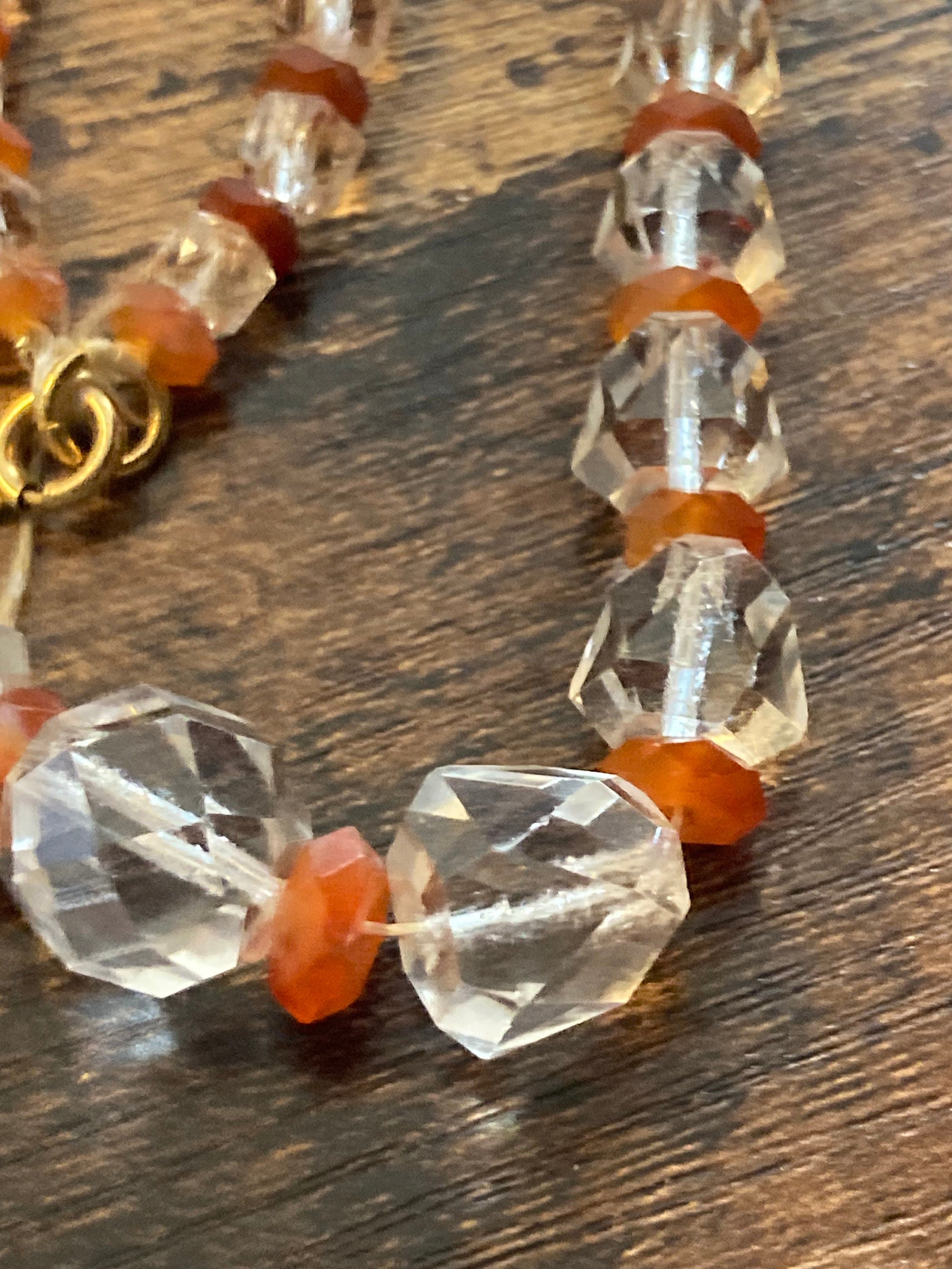 Art Deco 1920s clear orange beaded glass necklace in need of restringing 42cm