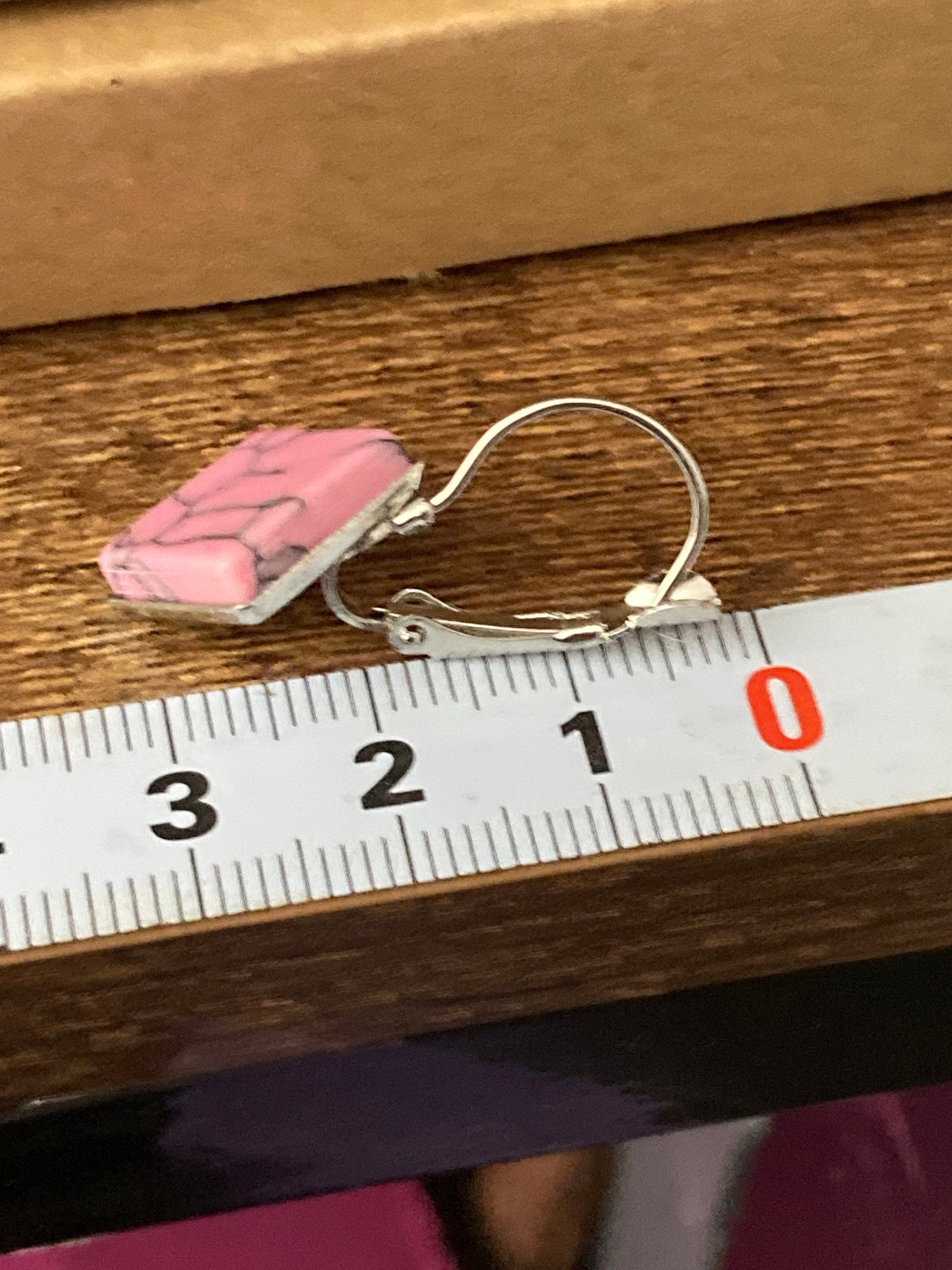 pink marble gemstone earrings stainless steel 1.5cm square natural stone tiles