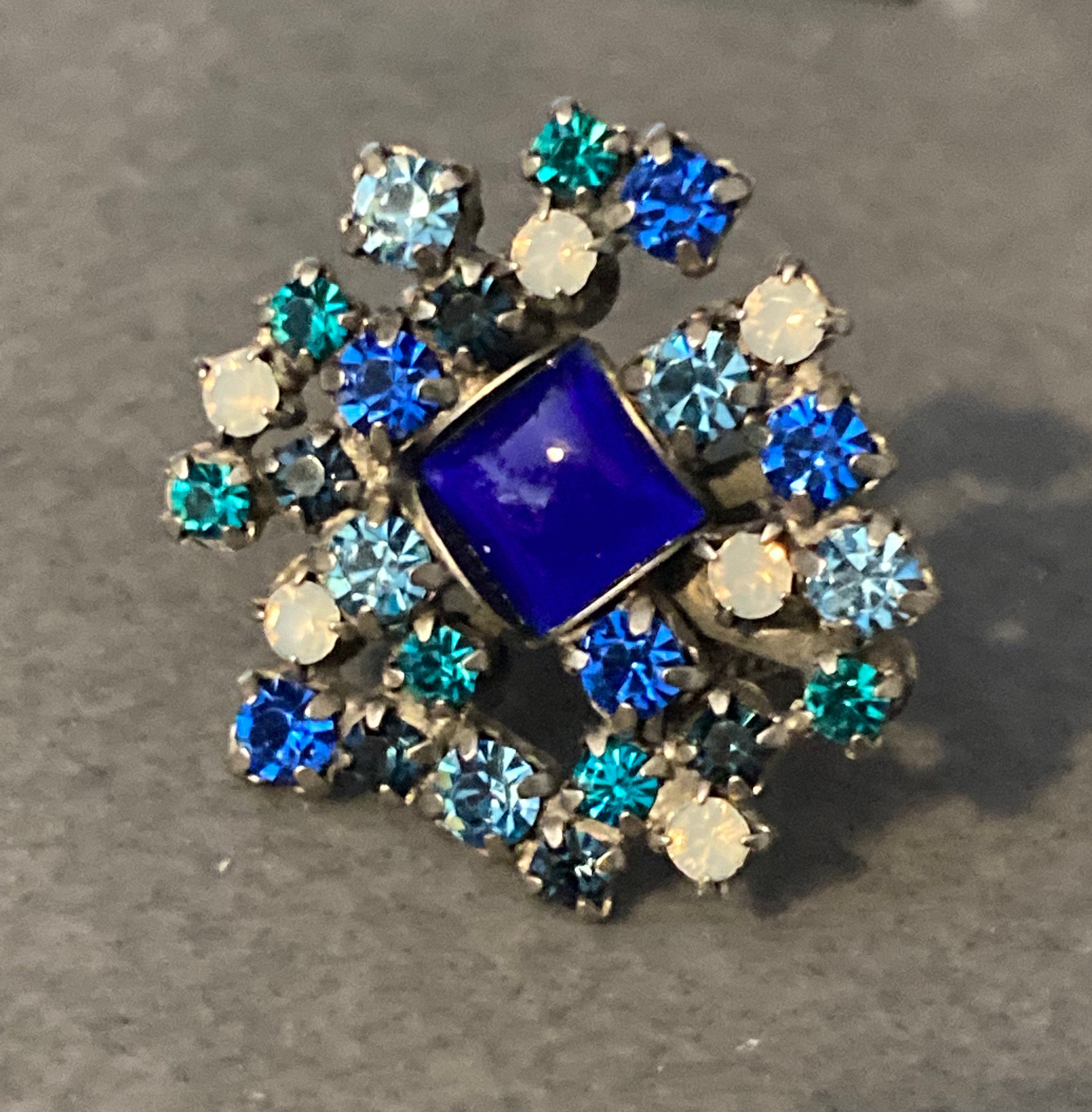 Sorelli Sapphire Blue Rhinestone Dress Ring - Adjustable Gold Tone