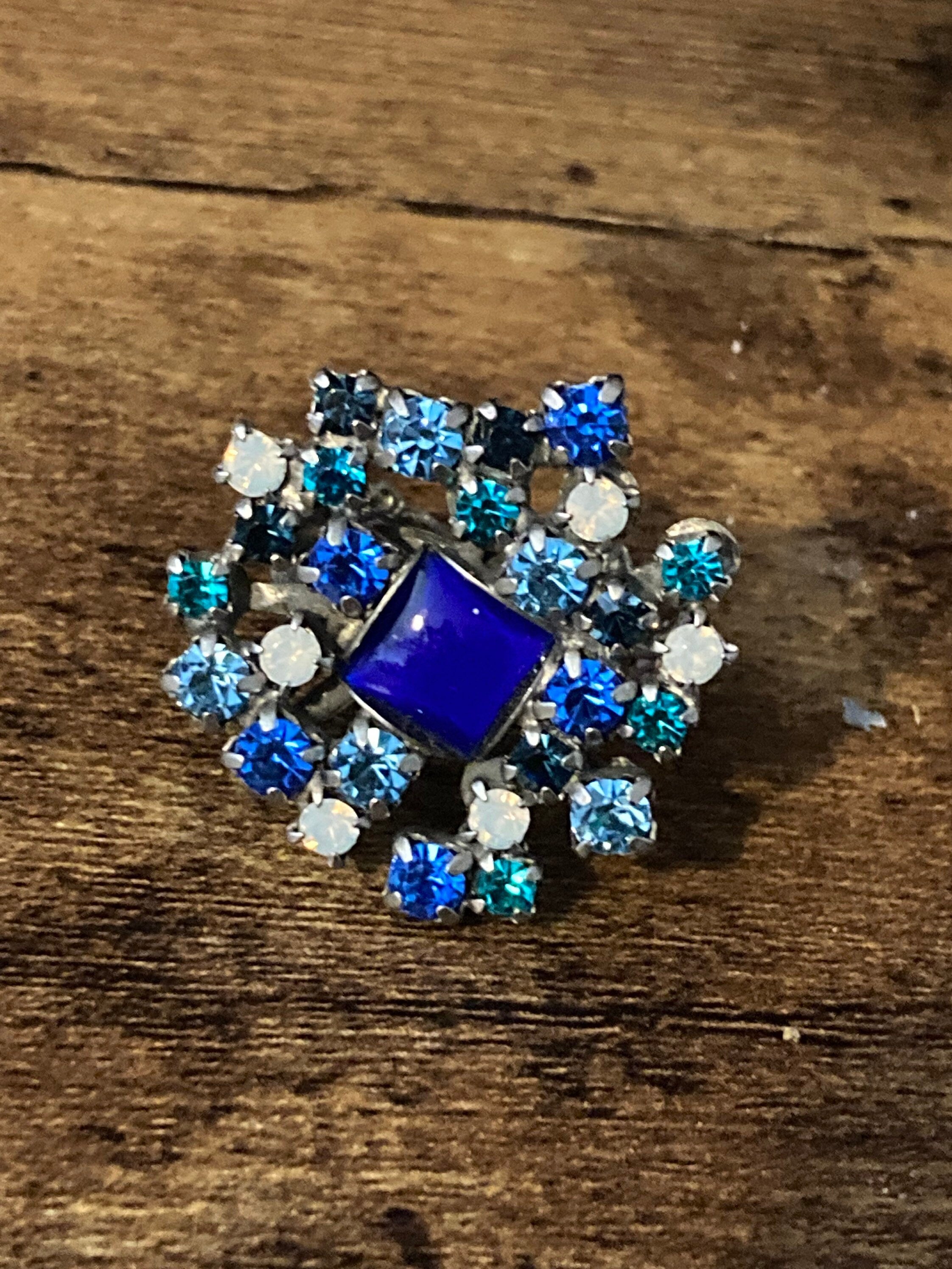Sorelli Sapphire Blue Rhinestone Dress Ring - Adjustable Gold Tone
