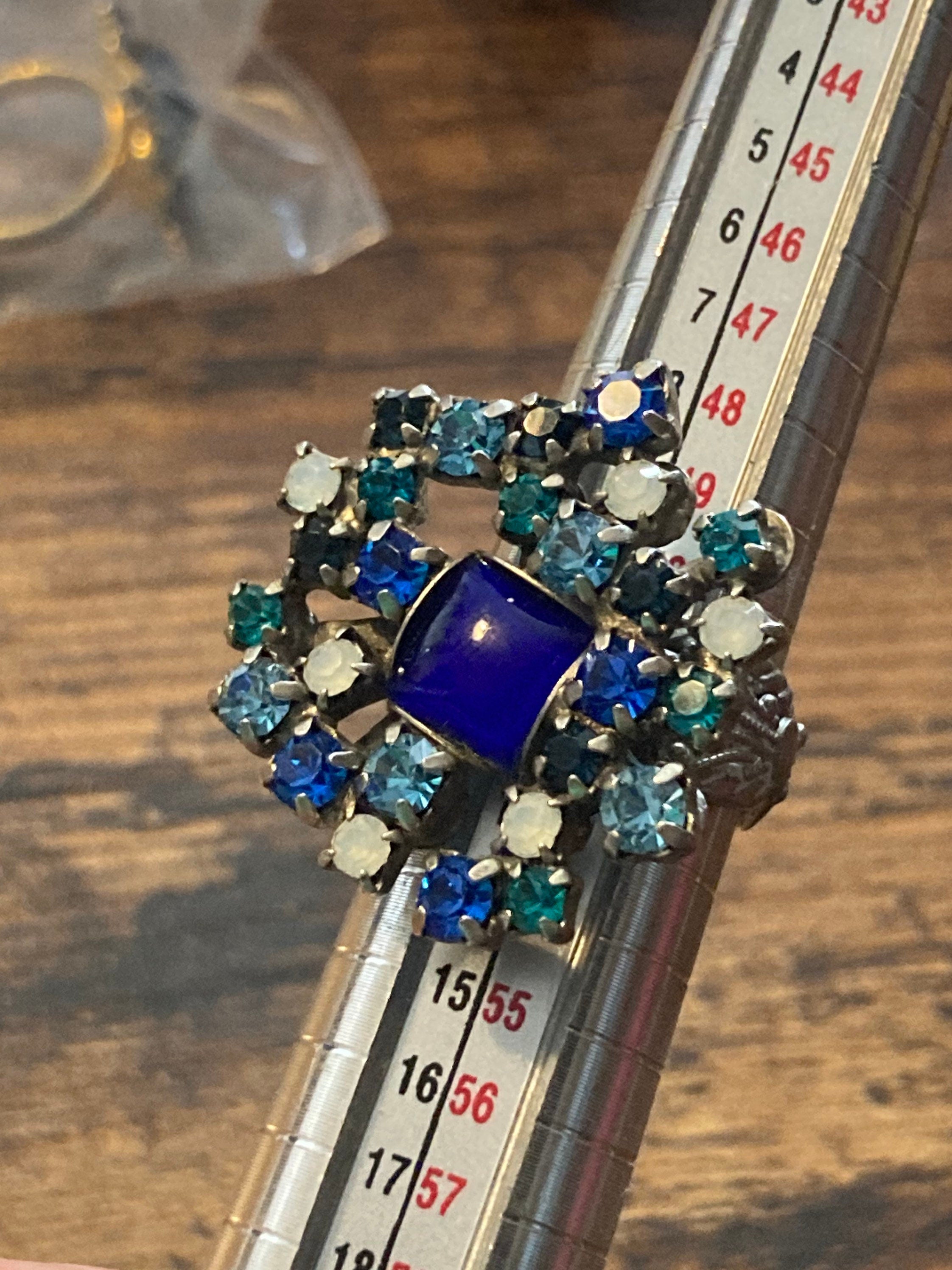 Sorelli Sapphire Blue Rhinestone Dress Ring - Adjustable Gold Tone