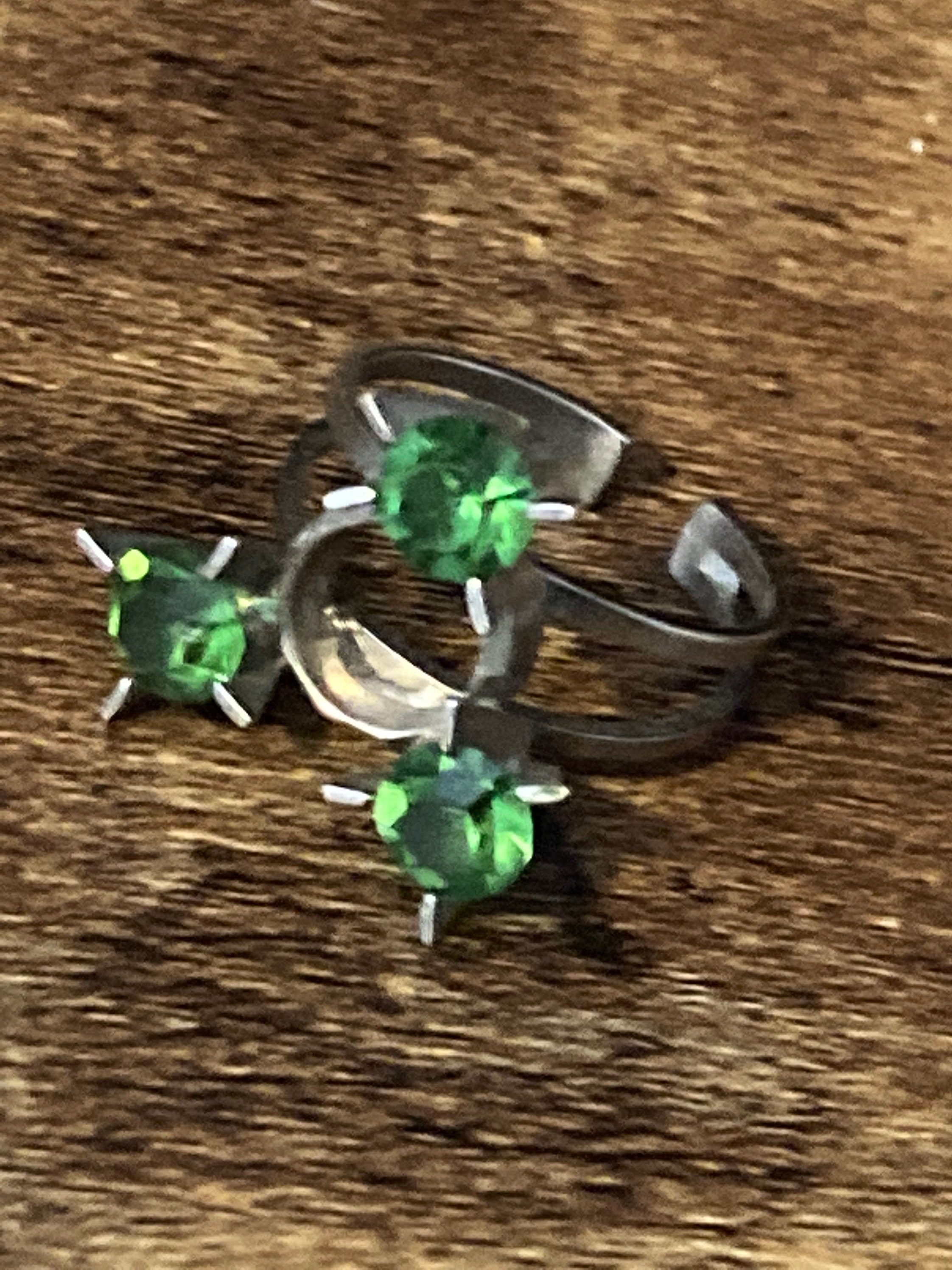 Emerald Green Paste Ring: Adjustable Silver Steel Brutalist Design