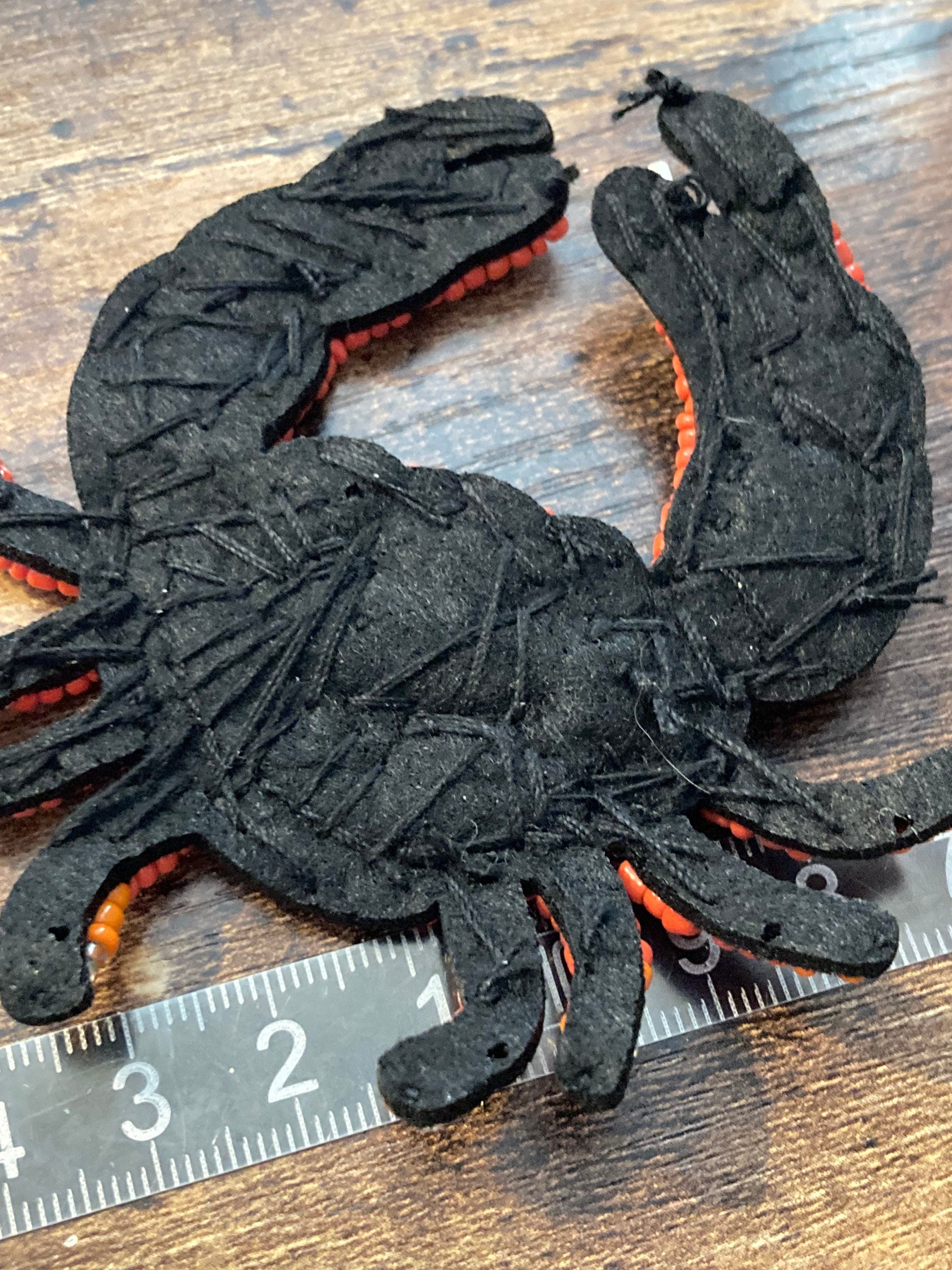 Orange Seed Bead Crab Patch: Sew-On Diamanté Appliqué (9cm x 8cm)