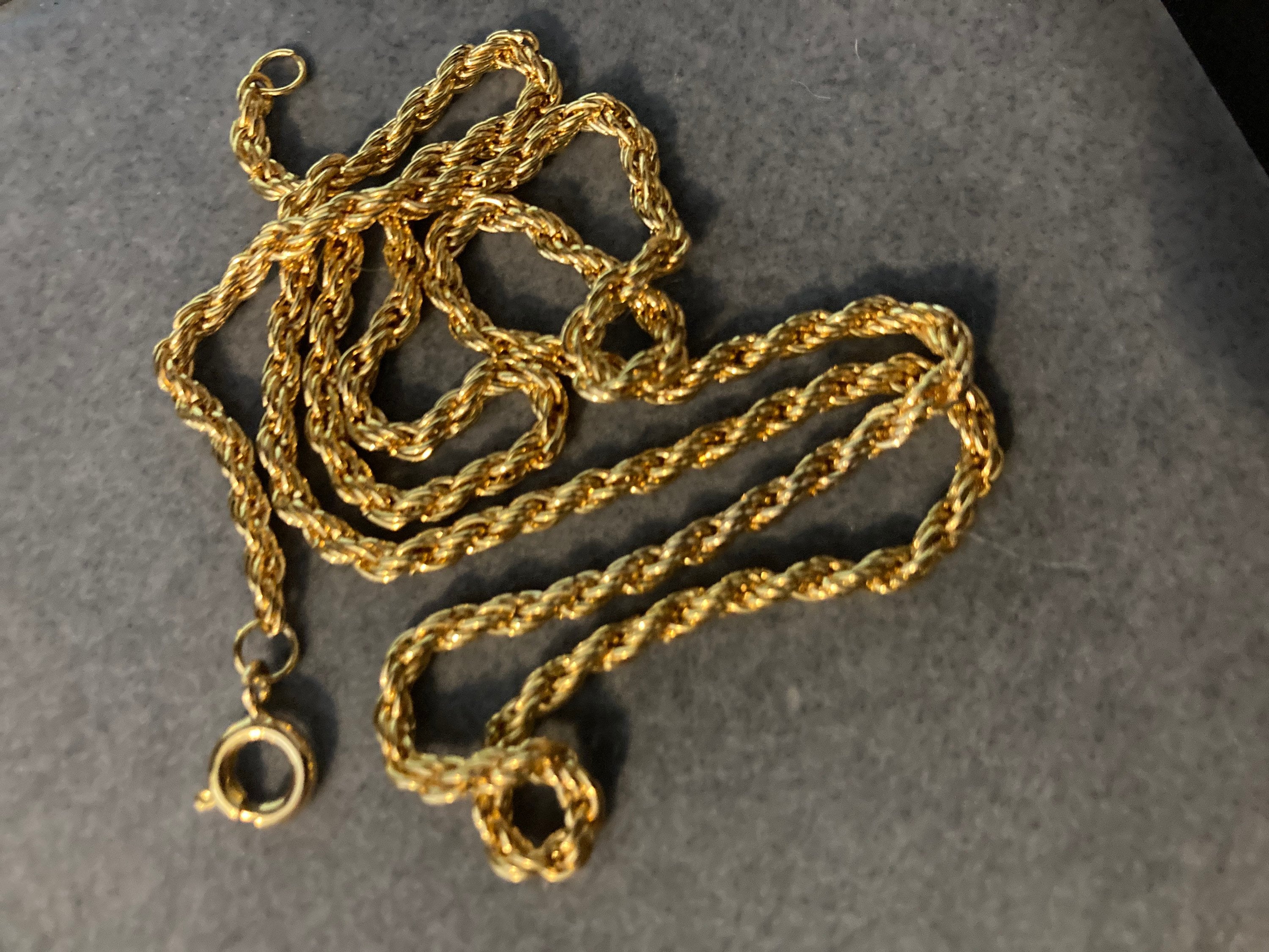 Short length Vintage retro plain gold tone twisted rope chain necklace 48cm spring ring 3mm