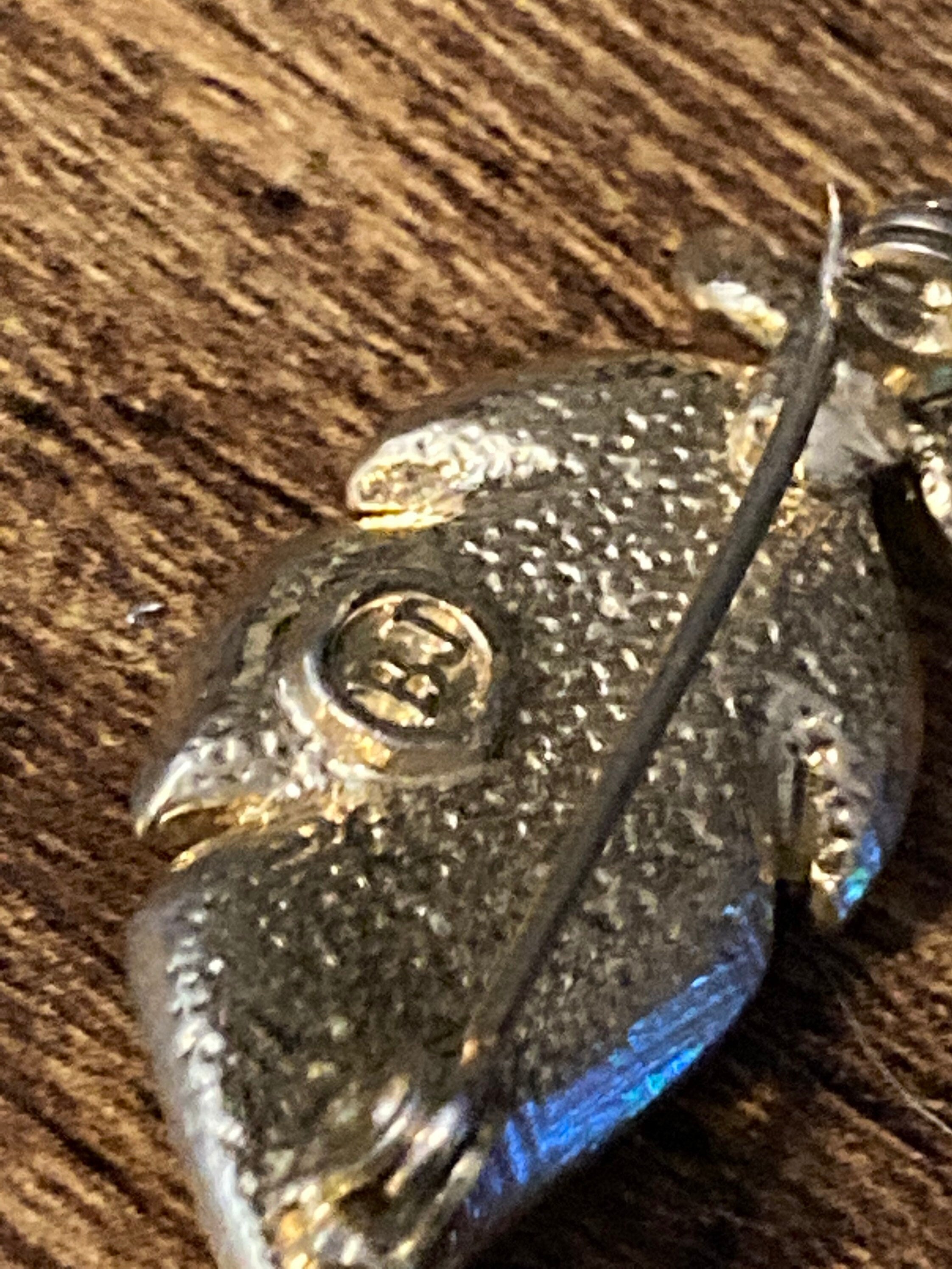 BJ signed clear rhinestone leaf brooch gold tone 1970s 1960s