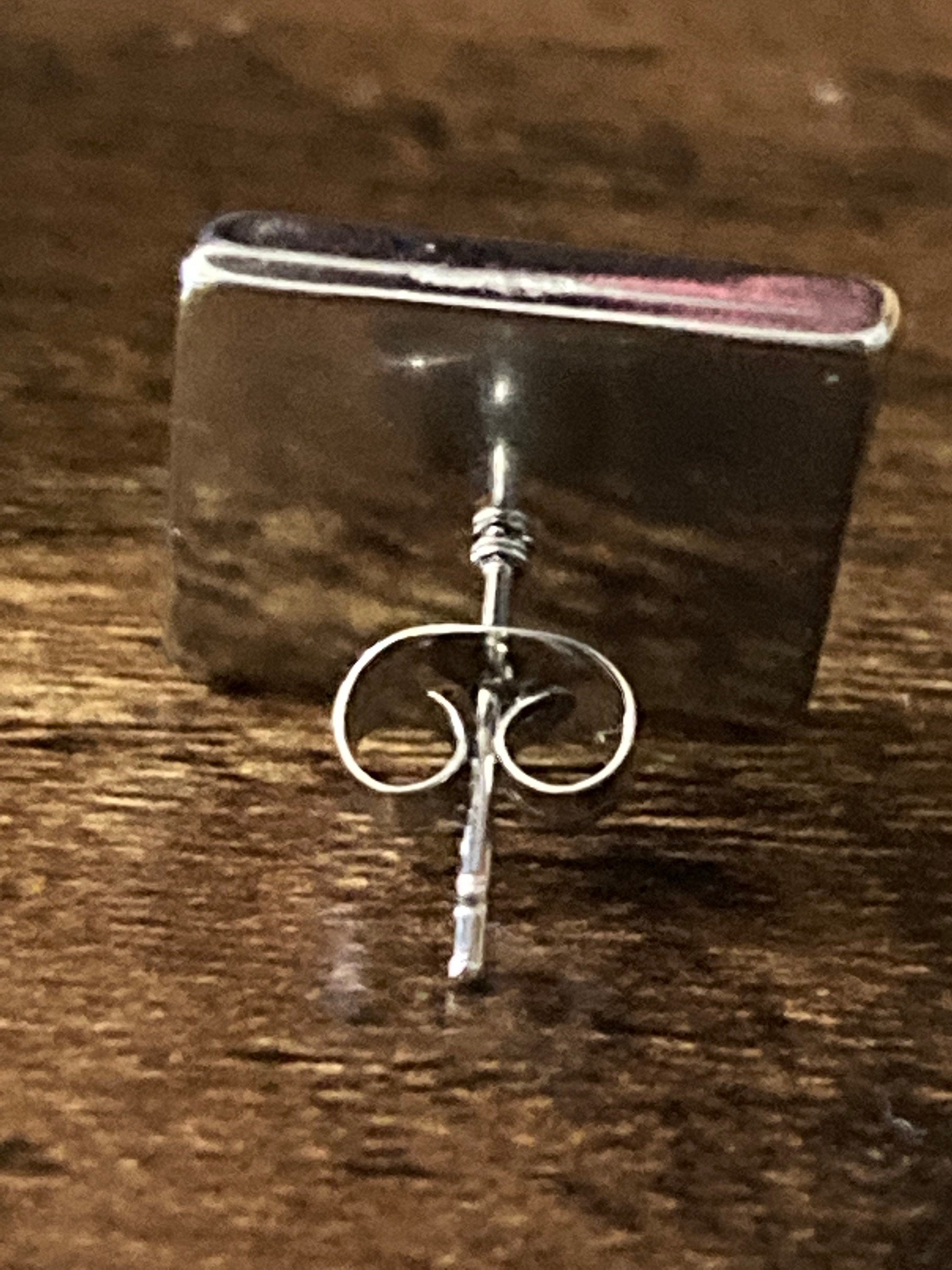 Handmade stainless steel square glass tile silver stud earrings art nouveau
