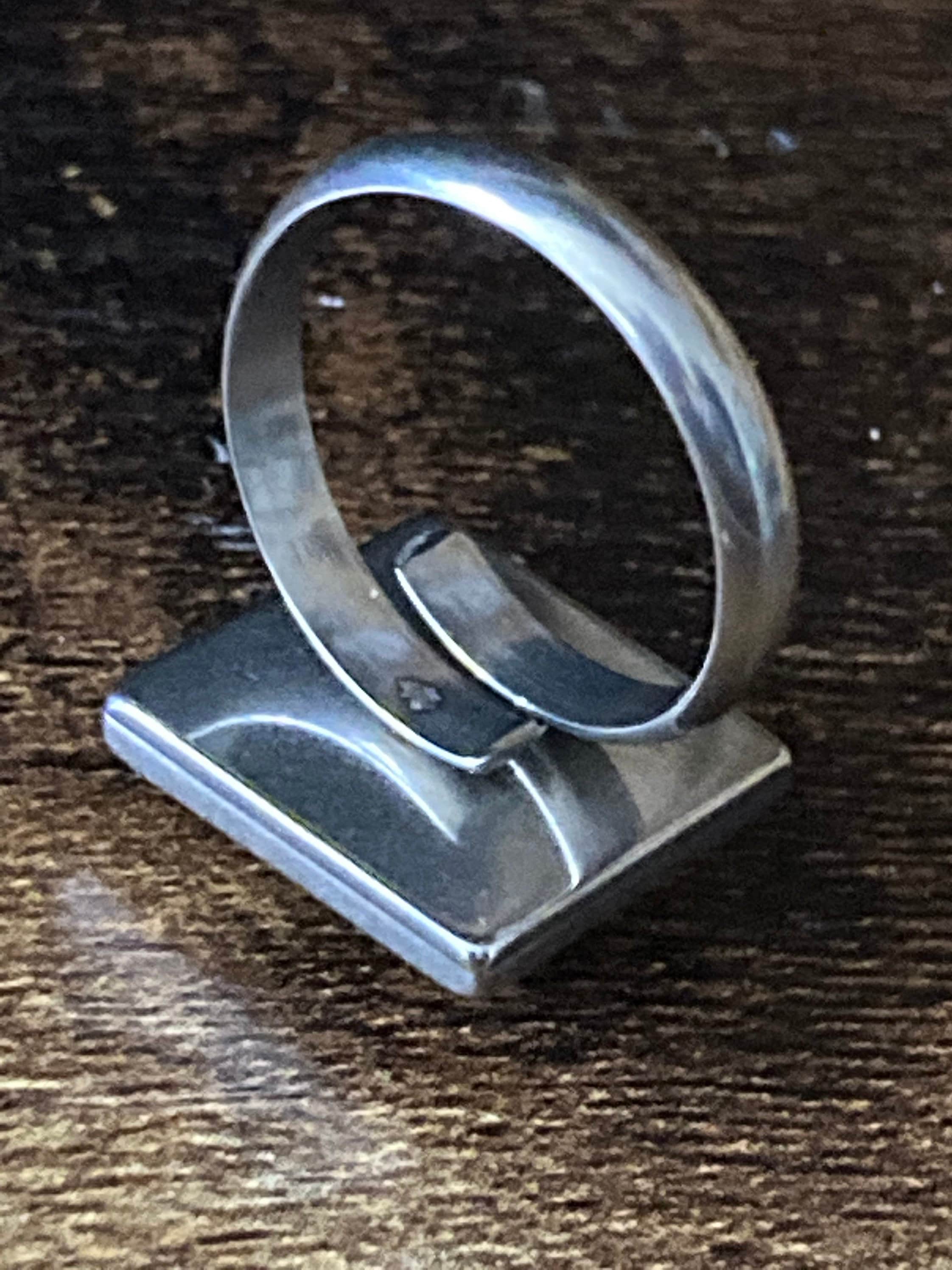 Handmade stainless steel square glass tile silver dress ring adjustable art nouveau
