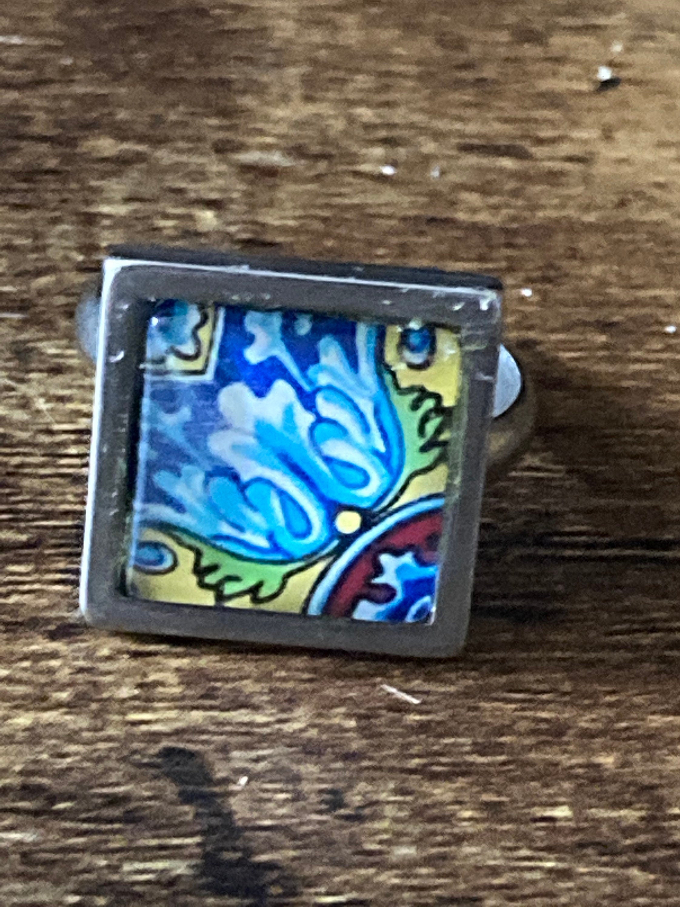 Handmade stainless steel square glass tile silver dress ring adjustable art nouveau