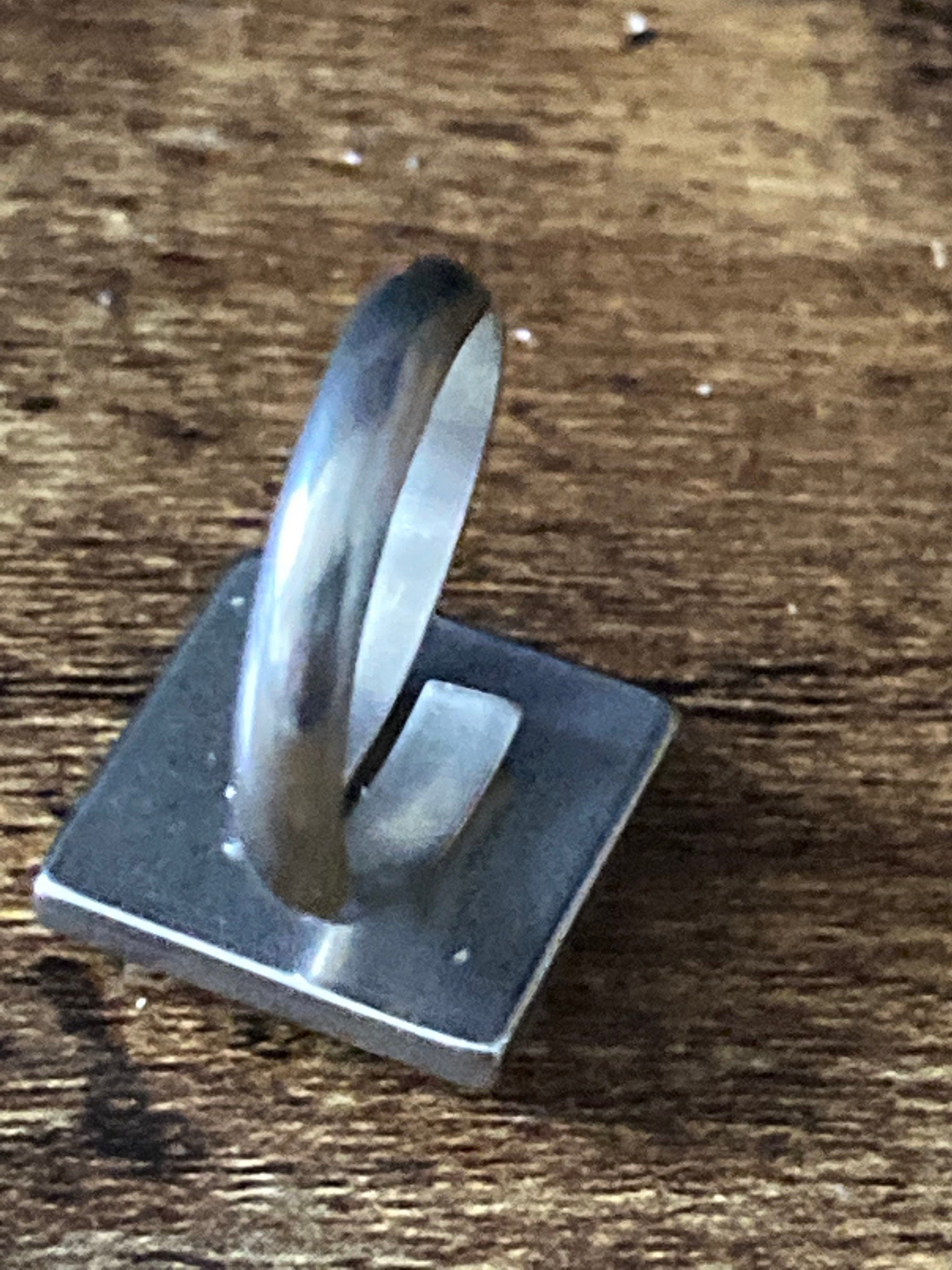Handmade stainless steel square glass tile silver dress ring adjustable art nouveau