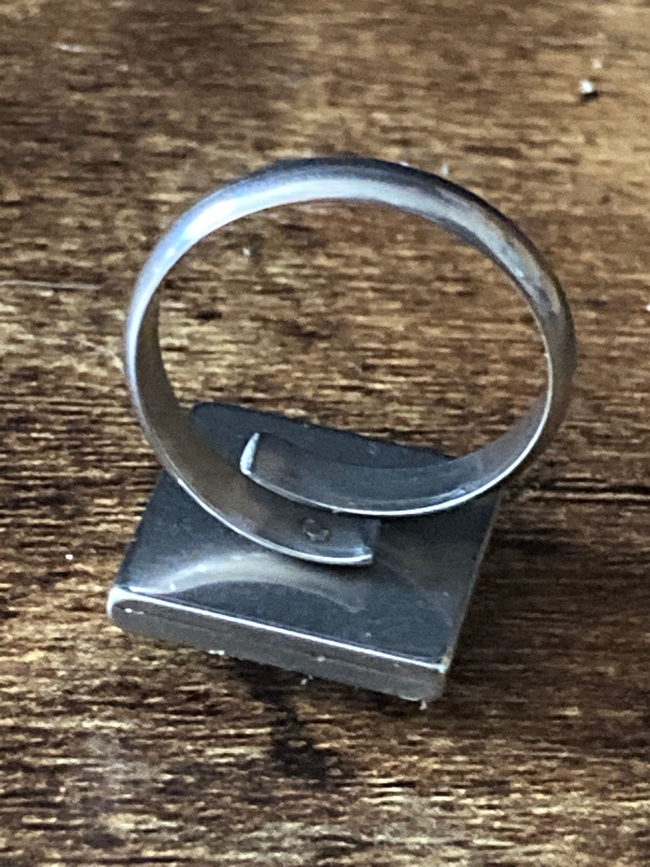 Handmade stainless steel square glass tile silver dress ring adjustable art nouveau