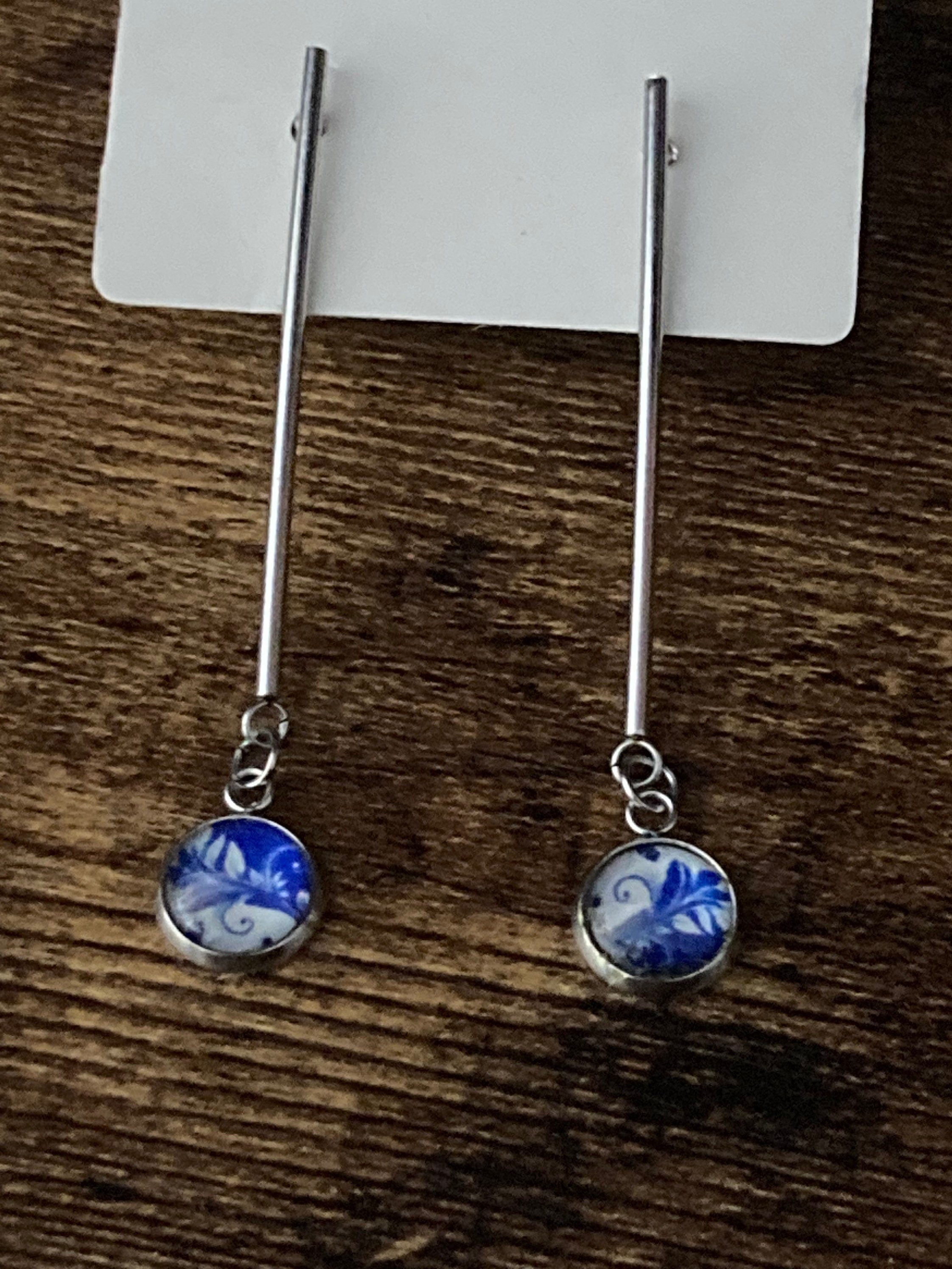 Blue Floral Drop Earrings: Stainless Steel, Amari Style