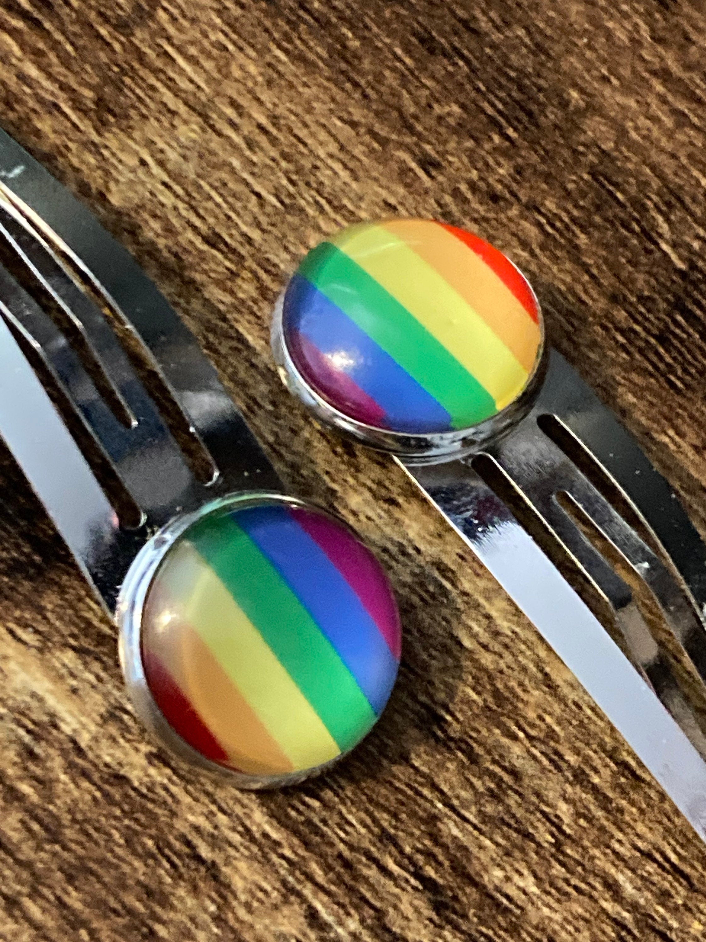 Rainbow hair clips silver tone snap lock